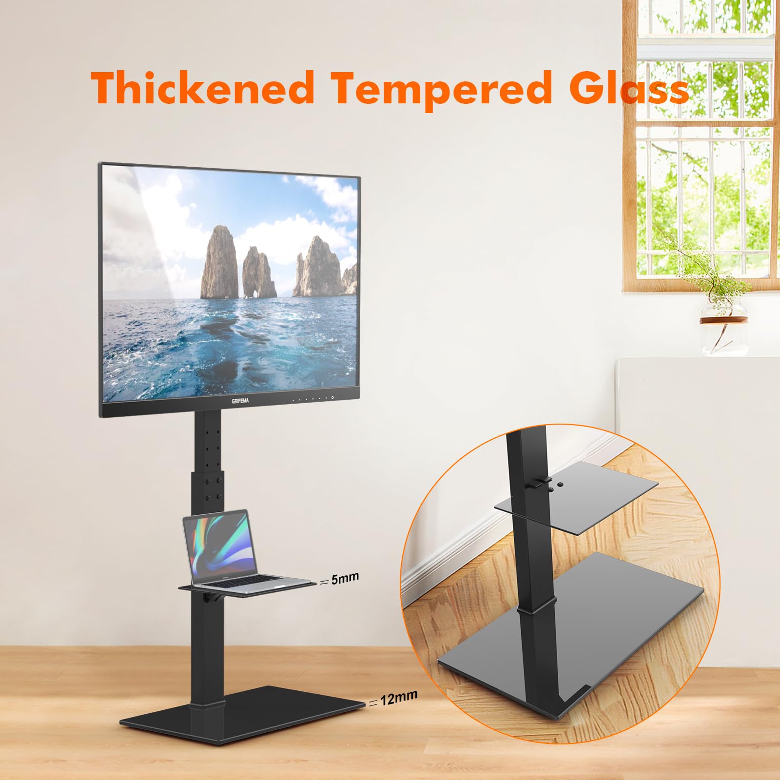 GRIFEMA GB3001 TV Stand for Plasma/LCD/LED TV up to 165 cm (65 inch), TV stand with laptop holder, up to 40 kg, max. VESA, 400 x 400 mm