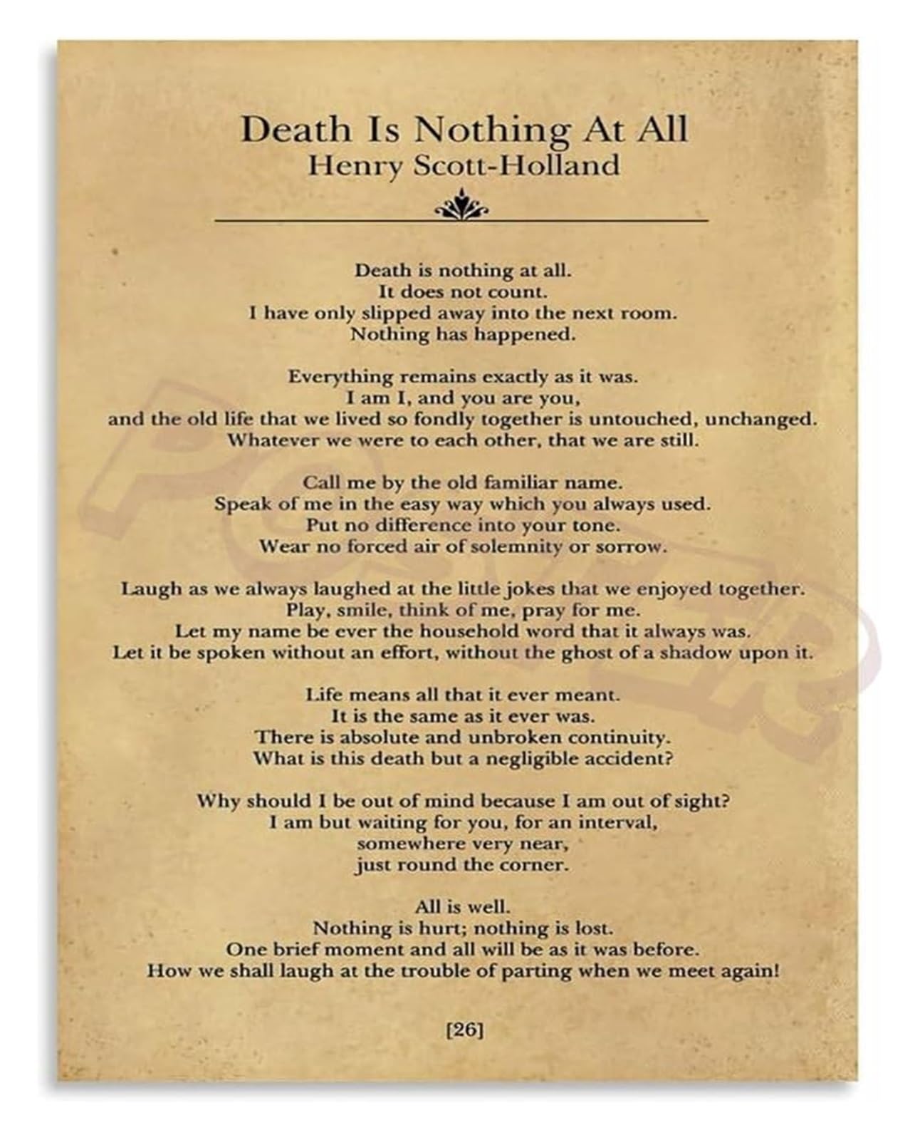 MQXFCZUX Death Is Nothing At All Poem Quote by Henry Scott Holland Inspirational Bereavement Canvas Print Wall-Art for Home Memorial Decor Unframed,12x18inch(30x45cm)