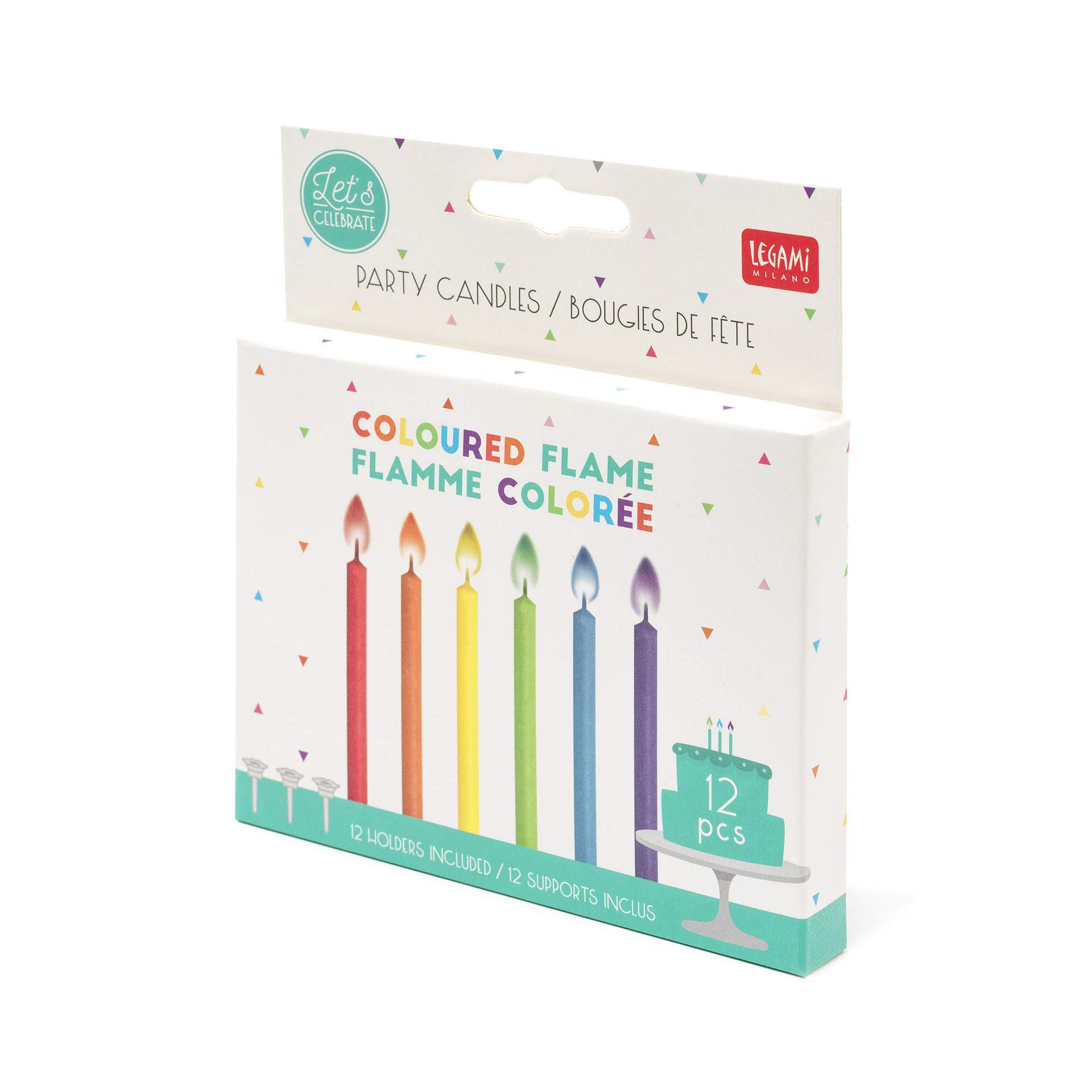 Bougies Anniversaire Legami - 12 Bougies 6 Couleurs - Flamme Colorée - H6cm