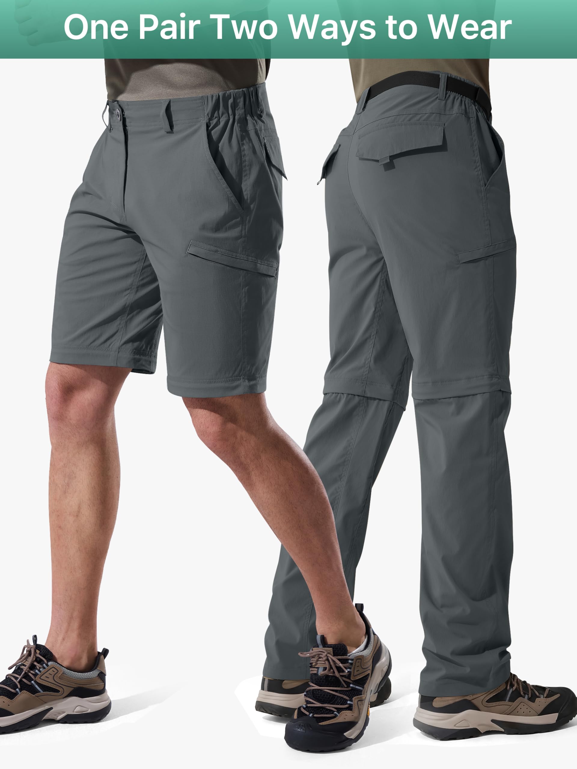 Free Soldier Pantalon convertible de randonnée pour homme Résistant à l'eau UPF 50+ - Gris - 34W x 30L