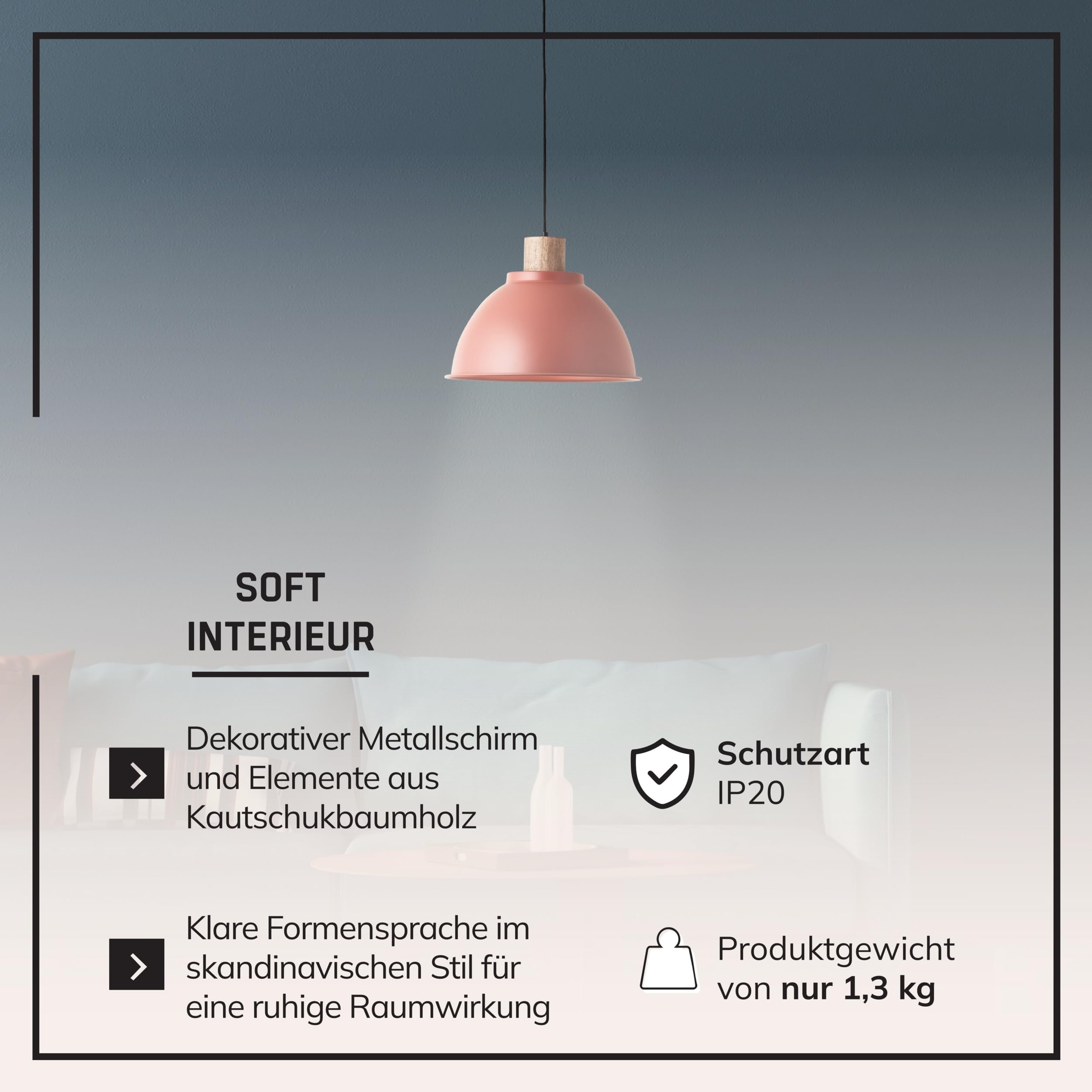 Lightbox Skandinavische Hängeleuchte Ø 38 cm - moderne Pendelleuchte mit kürzbarem Kabel - Lampe für Küche und Esszimmer - E27 Fassung & exkl. LED