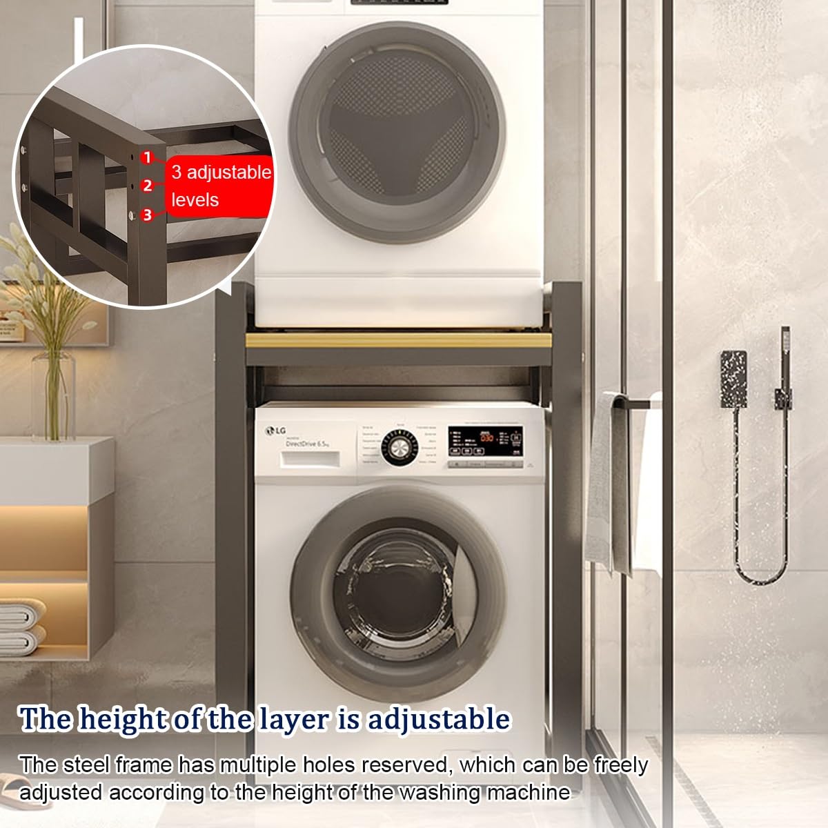 Scaffale Lavatrice Asciugatrice,Mobile Lavatrice Asciugatrice Colonna,Mobile Colonna Lavatrice Asciugatrice,Supporto Lavatrice Asciugatrice,3 Regolabili In Altezza,Per Bagno, Lavanderia(White)