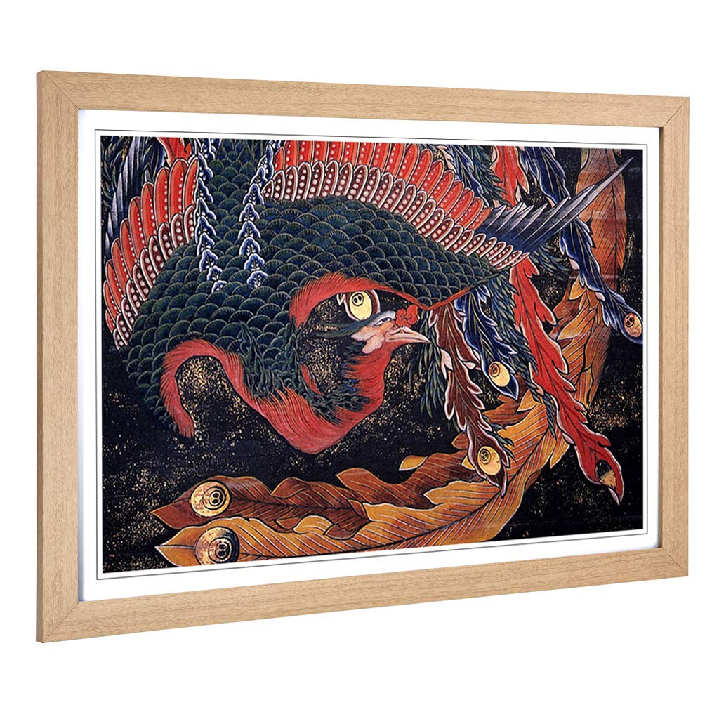 Big Box Art Framed Print of Hokusai Phoenix Katsushika HokusaiJapanese Oriental Design | Wall Art Picture| Home Decor for Living Room, Bedroom, Office, Oak, A2 / 24.5x18 Inch / 62x45cm