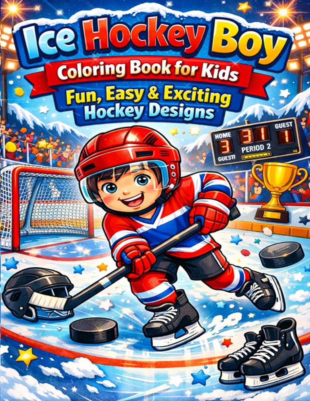 Ice Hockey Boy Coloring Book for Kids: Fun, Easy & Exciting Hockey Designs