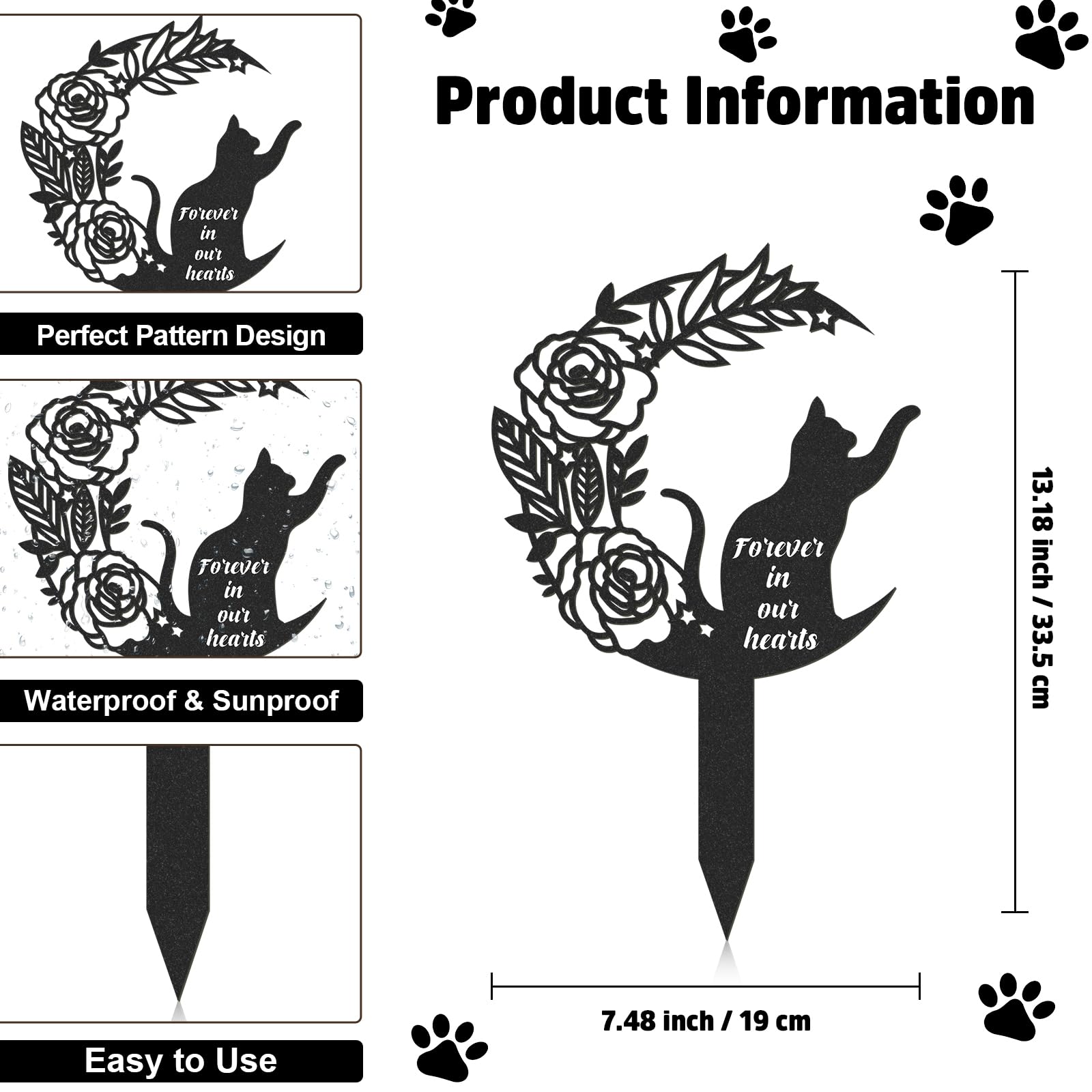 Rngmsi Pet Grave Markers Cat, Metal Memorial Plaques for Outdoors Garden Yard, Pet Grave Marker Decor Gifts Graveyard Remembrance Graveside Burial Stake for Pet Owner