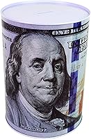 Julysgift $100 Bill Piggy Bank - Unopenable Metal Coin Jar, Benjamin Franklin Design, 8.5" Tall Savings Motivator