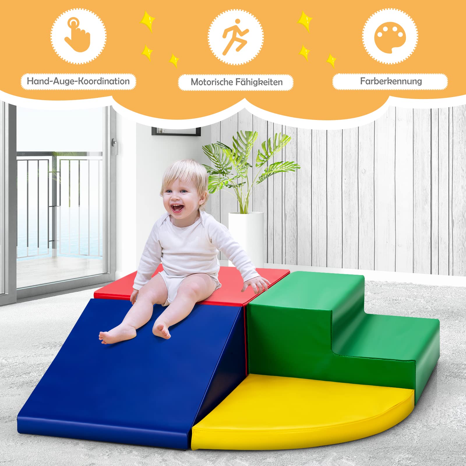 DREAMADE 4 TLG. Großbausteine, Schaumstoffbausteine, Bausteinset Schaumstoff, Riesenbausteine zum Krabbeln & Rutschen & Klettern, Bauklötze, Softbausteine für Kinderzimmer & Kindergarten (Farbe3)