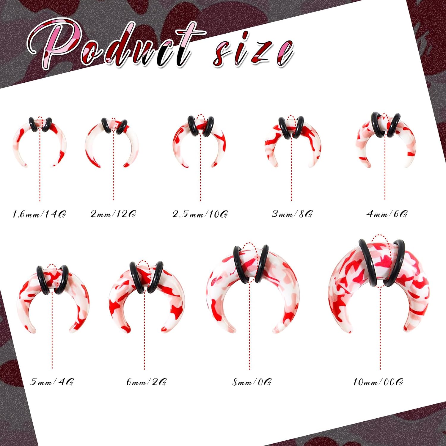 18Pcs Septum Stretching Kit 14G-00G - Pincher C Shape Buffalo Piercing Kit With Tapers for Ear Gauges and Rings - Black O-Rings for Nose and Ear