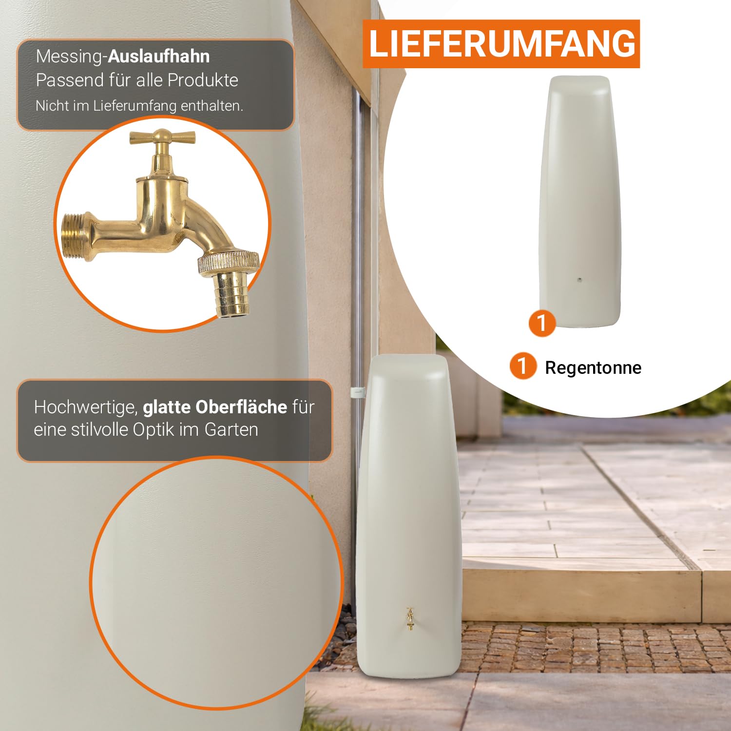GARANTIA Elegance Regentonne 400 Liter sandbeige Wandtank, Wassertank