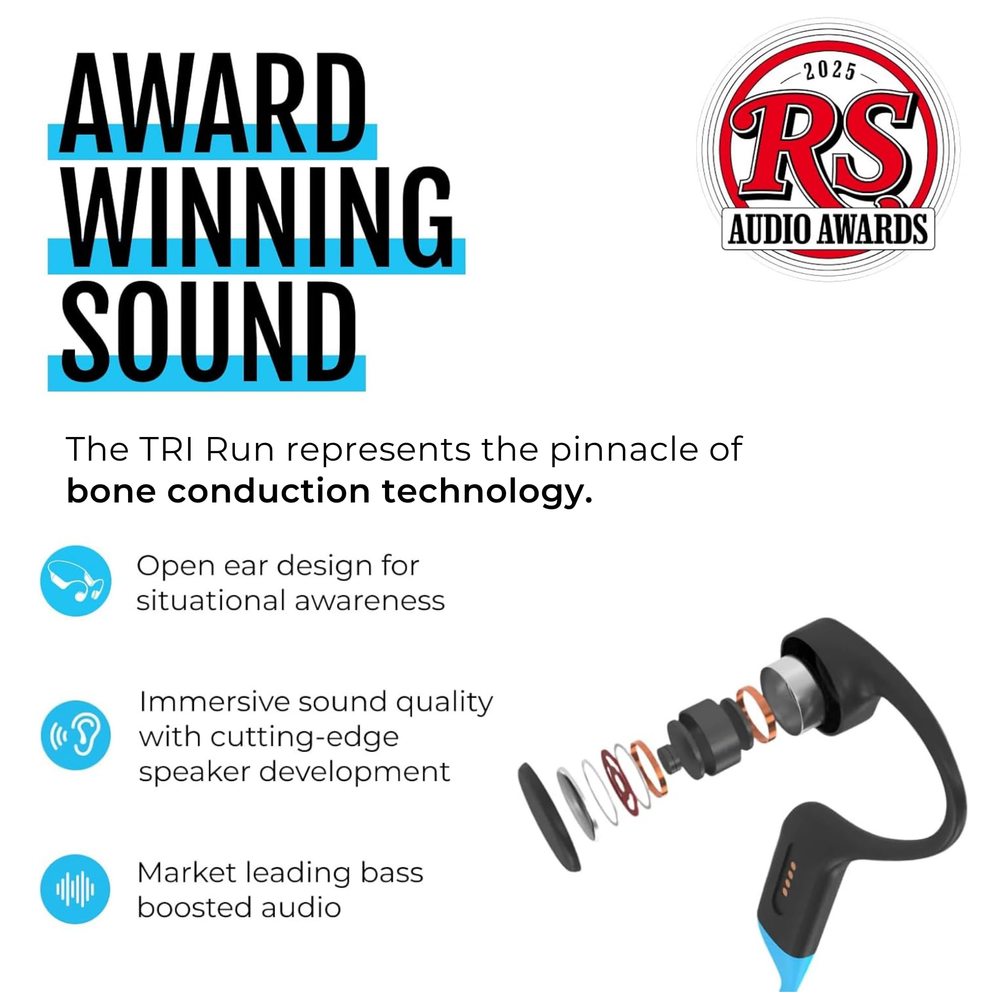 H2O Audio TRI Run - Cuffie impermeabili a conduzione ossea a prova di sudore, per corsa, ciclismo e sport acquatici, auricolari sportivi avvolgenti wireless, IPX8, Bluetooth 5.3