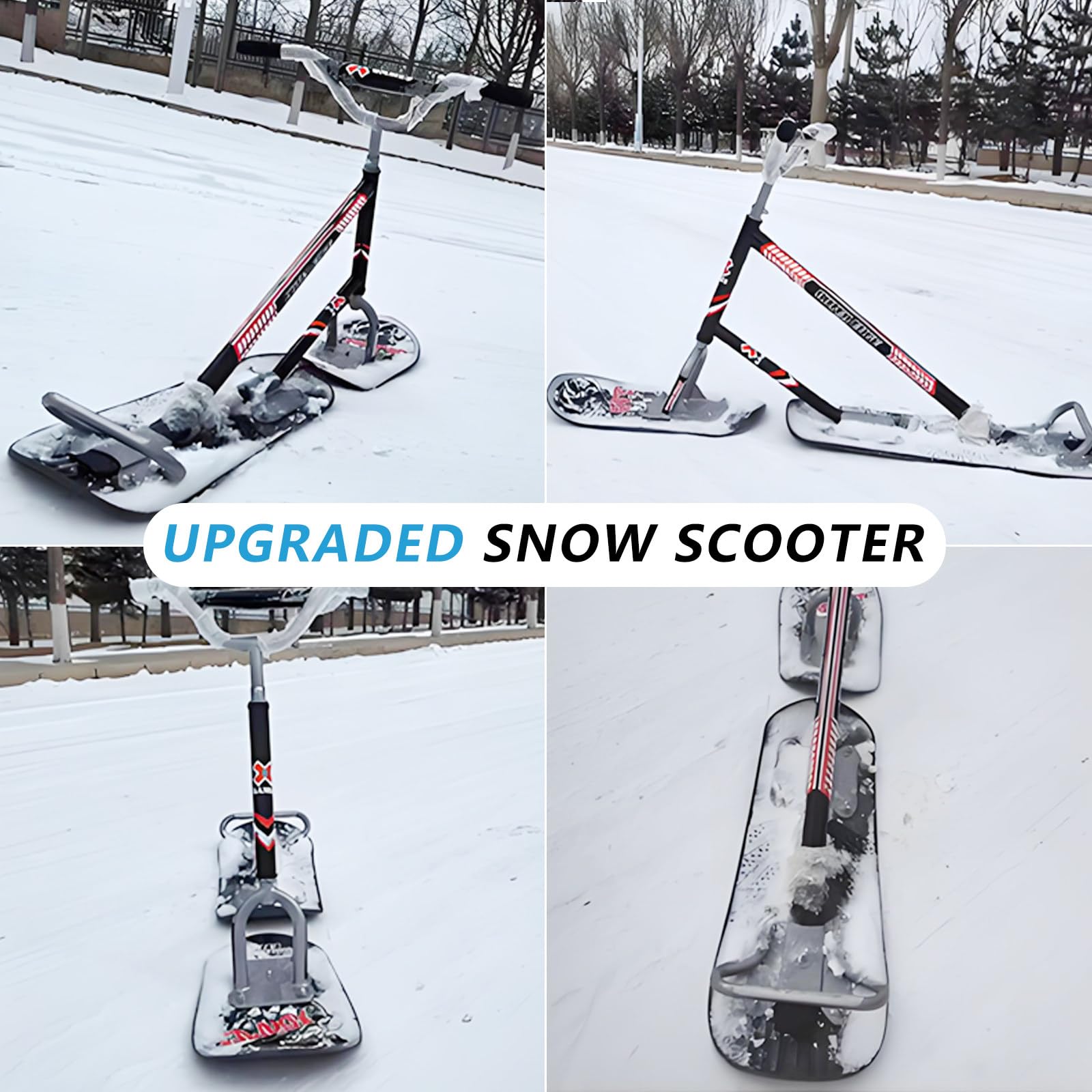 Sci/Monopattino da Neve Avanzato, Sci da Neve per Adulti con Rotazione A 360°, Motoslitta per Adulti A Doppia Tavola, Slitta da Snowboard con capacità di 330 Libbre Black