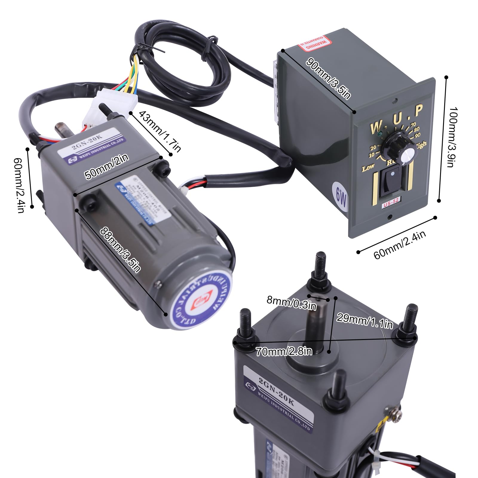 220V 6w Getriebemotor Elektromotor 1400RPM Drehzahlregler Stufenlos Einstellbare,220V-Motor-Drehzahlregler, drehzahlgeregelter Getriebemotor (20k)