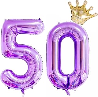40 Inch Purple Number 50 Balloons With Crown, 50th Birthday Balloons for Men and Women, 50th Birthday Decorations, Wedding Anniversar Celebration Decoration Balloons. (Purple)