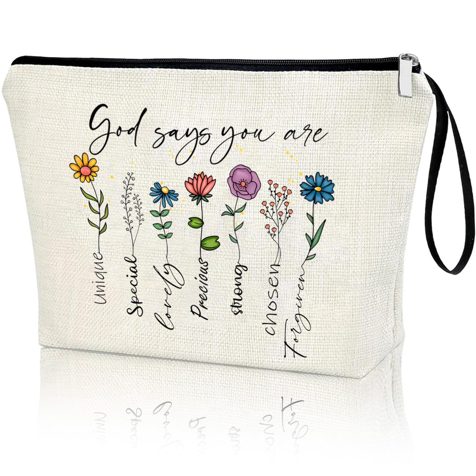 God Says You Are Christian Bible Verse Zipper Bag, Christian Quotes Makeup Bag Cosmetic Pouch God Says You Are Unique Floral Inspirational