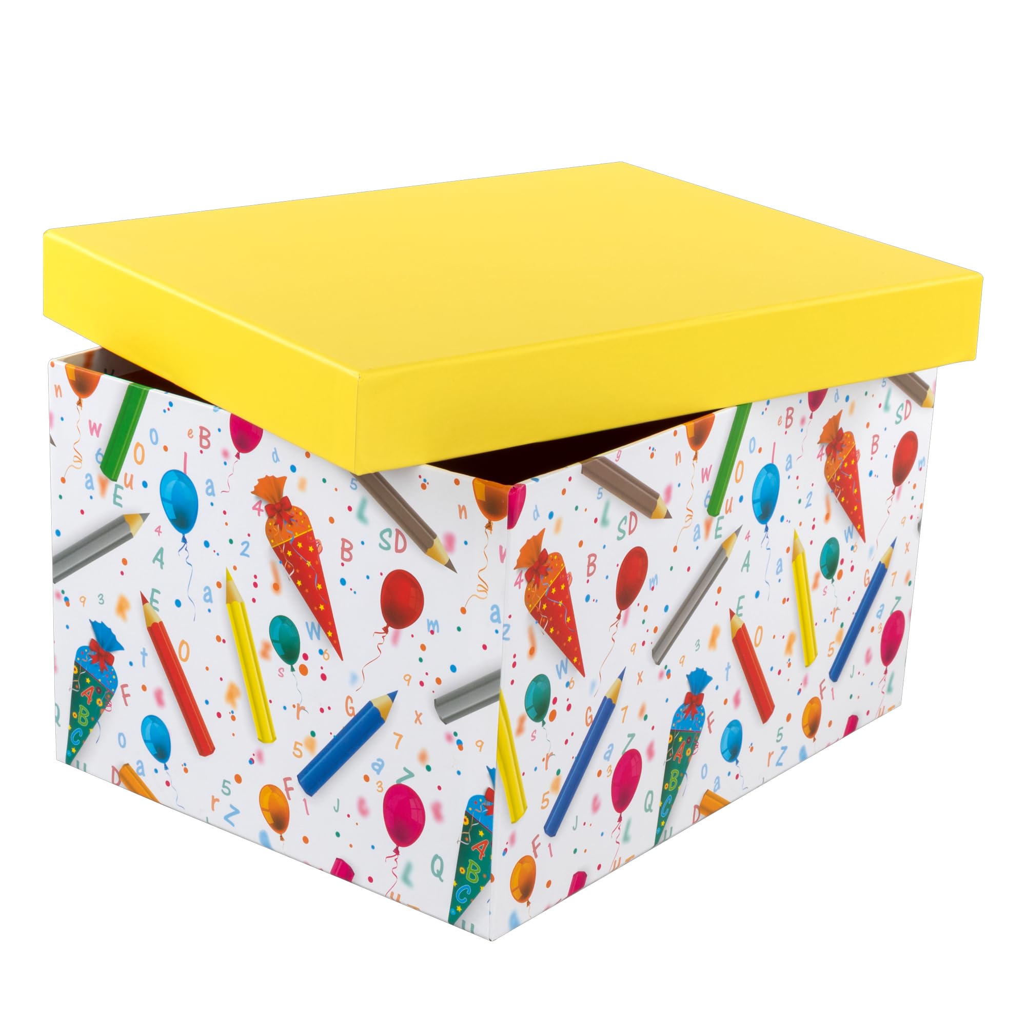 Idena 31922 Gift Box with Lid 31 x 24 x 18 cm Gift Box with Colourful School Cone Motif for Back to School