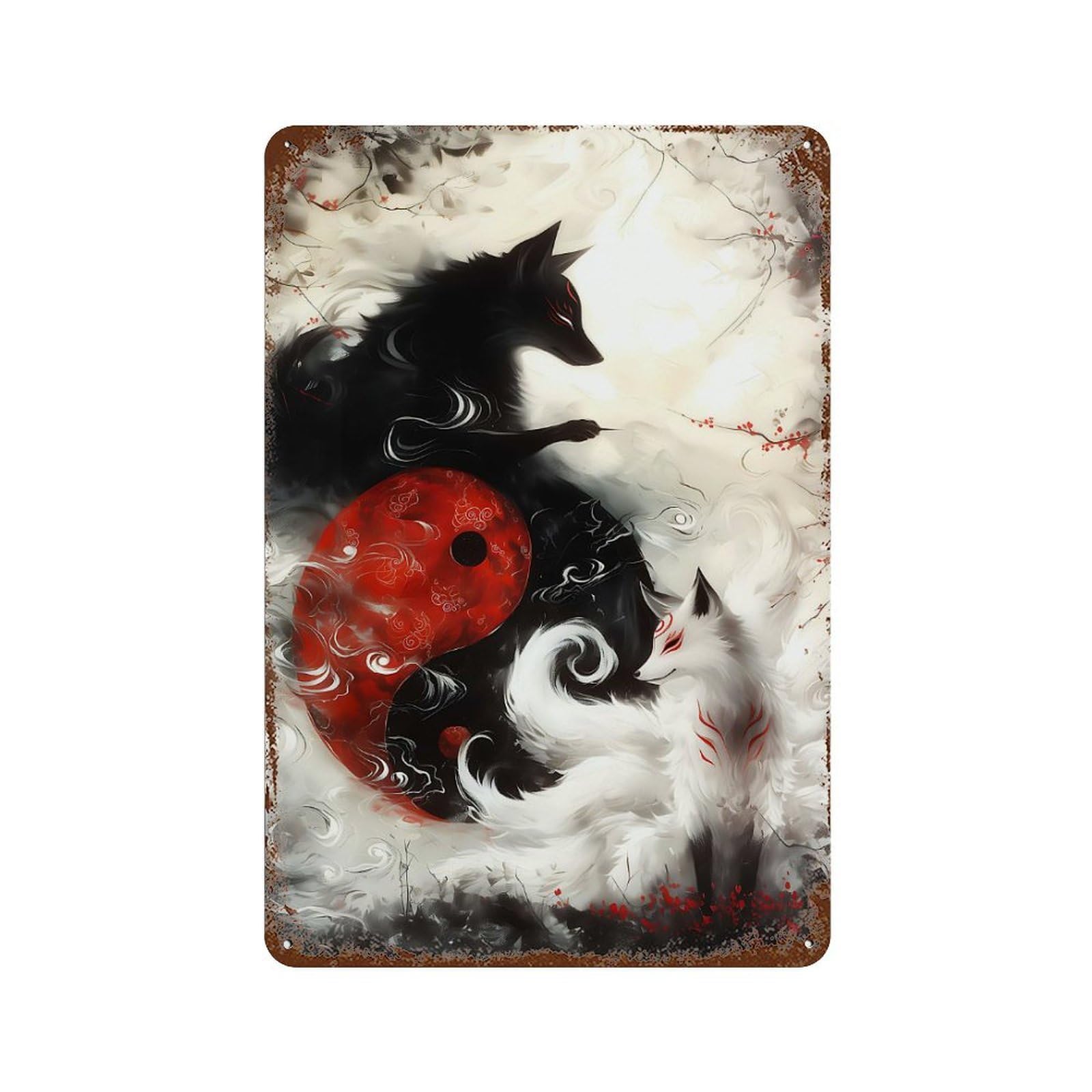 Rust Effect Death And Life Fox Fantasy Rusty Metal Tin Sign 11.8"x7.9", Industrial Home Decor for Living Room, Hallway And Home Decor