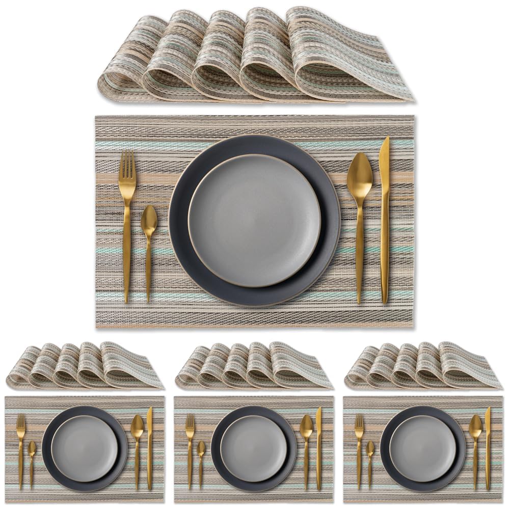 IPEA Tischsets Abwaschbar 45 x 30 cm - 6er Set - Für Abendessen, Mittagessen, Frühstück - Hitzebeständig, rutschfest, Schmutzabweisend für Küchentisch und Wohnzimmer - Platzsets Abwischbar - Beige