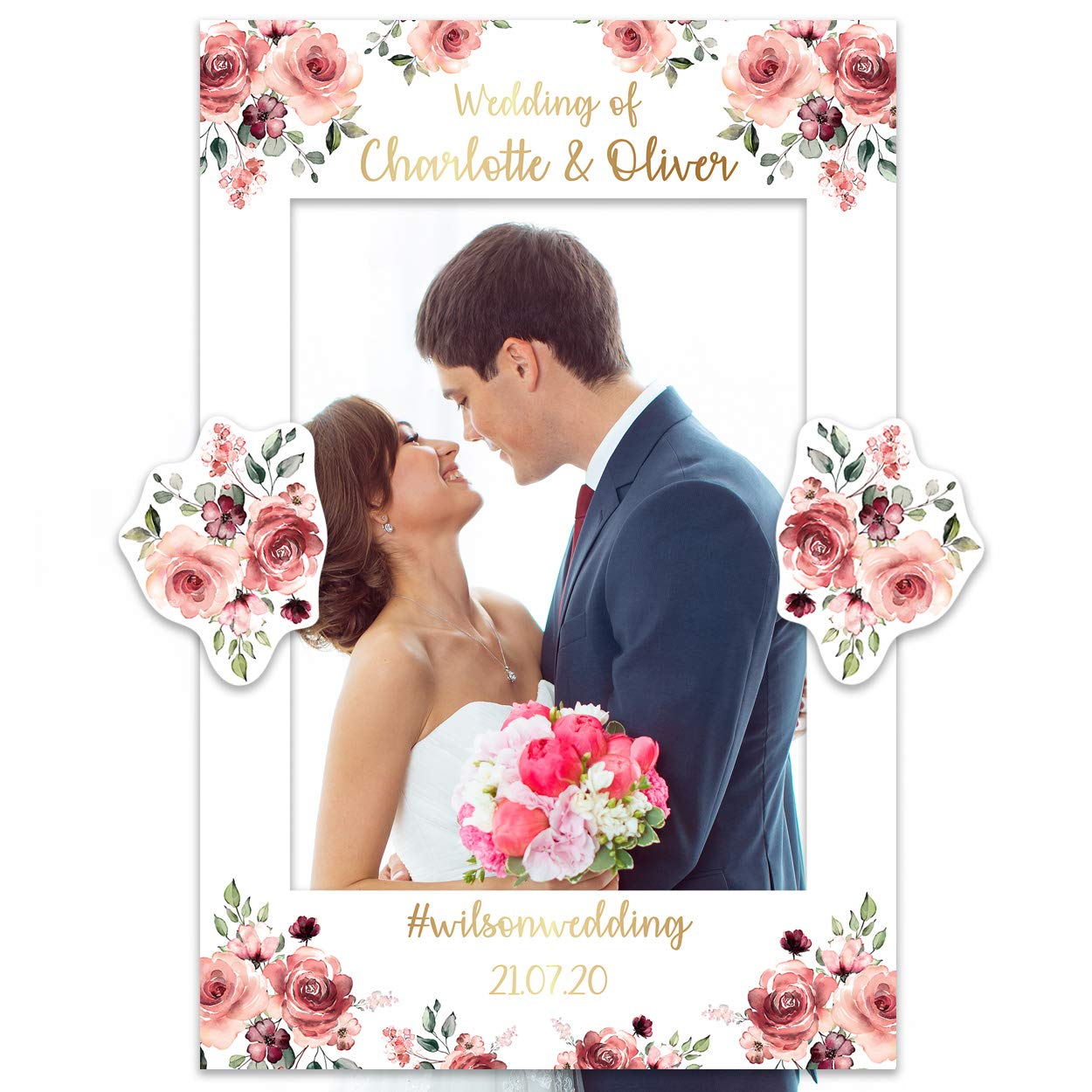 Personalised Deluxe Wedding Selfie Frame Photobooth Prop Decoration for Creating Fabulous Memories of Your Special Day - Roses