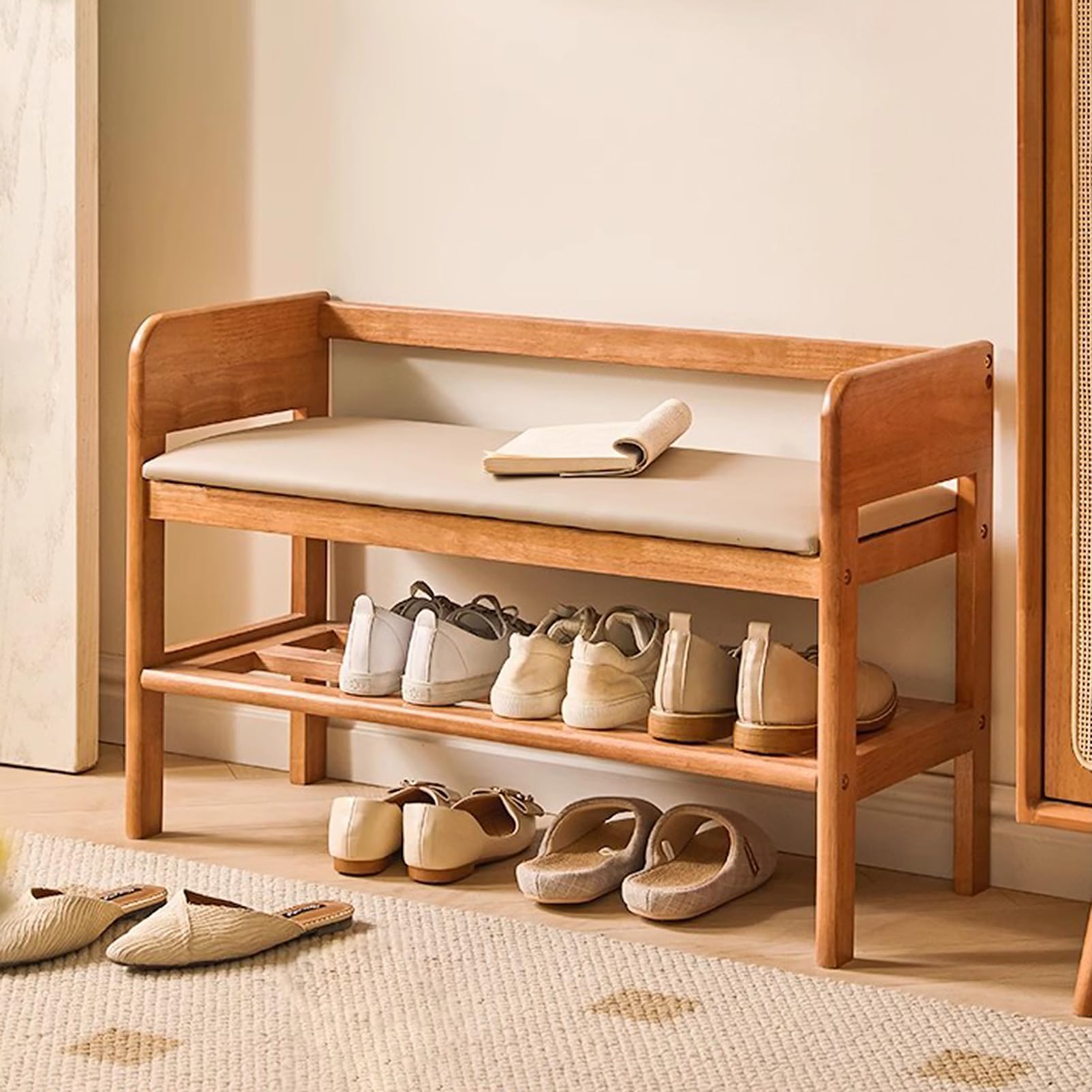 SXZenSpace Farmhouse Wooden Shoe Rack Bench 2 Tier Organizer for Entryway, Hallway, Bedroom