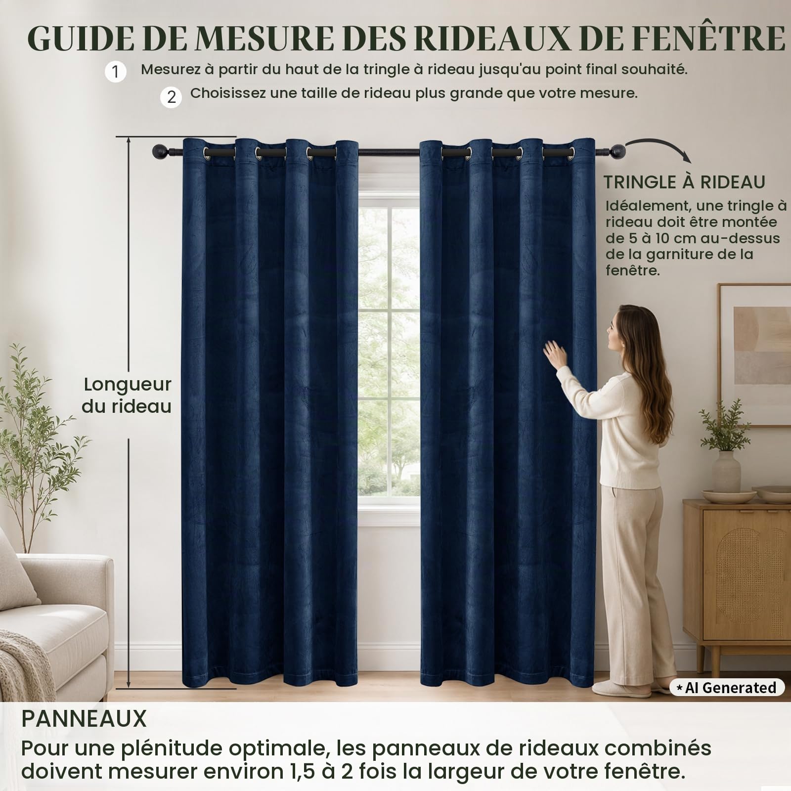 Ystyle Rideau Occultant Velours Lot De 2, 140x300cm, Bleu Foncé | Rideaux Salon Rideau Thermique Isolant Anti Chaud Intérieurs, Rideau Phonique Anti Bruit, Moderne Chambre Maison Dressing