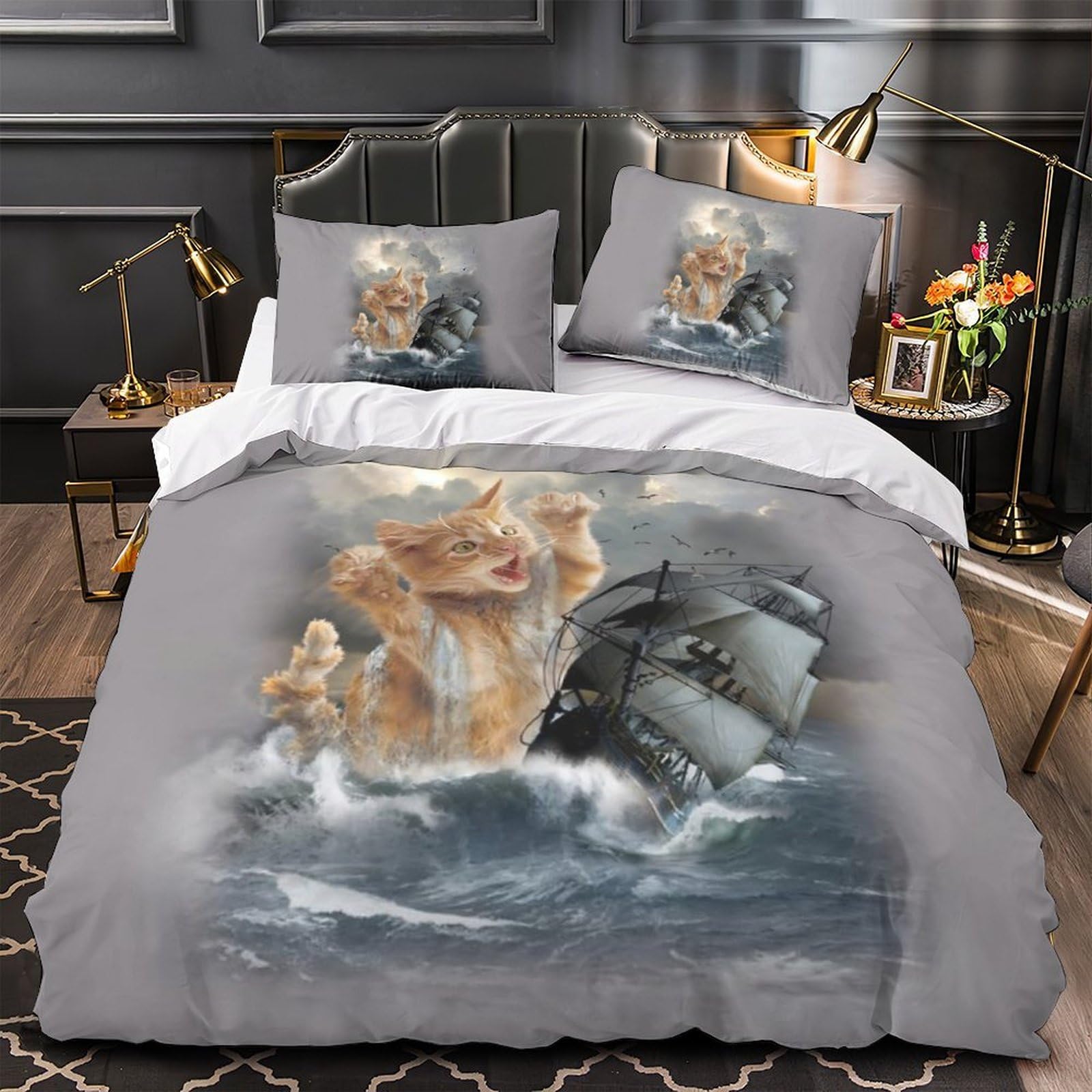 Housse de couette animal chat 3D parure de lit 3 pieces cadeau