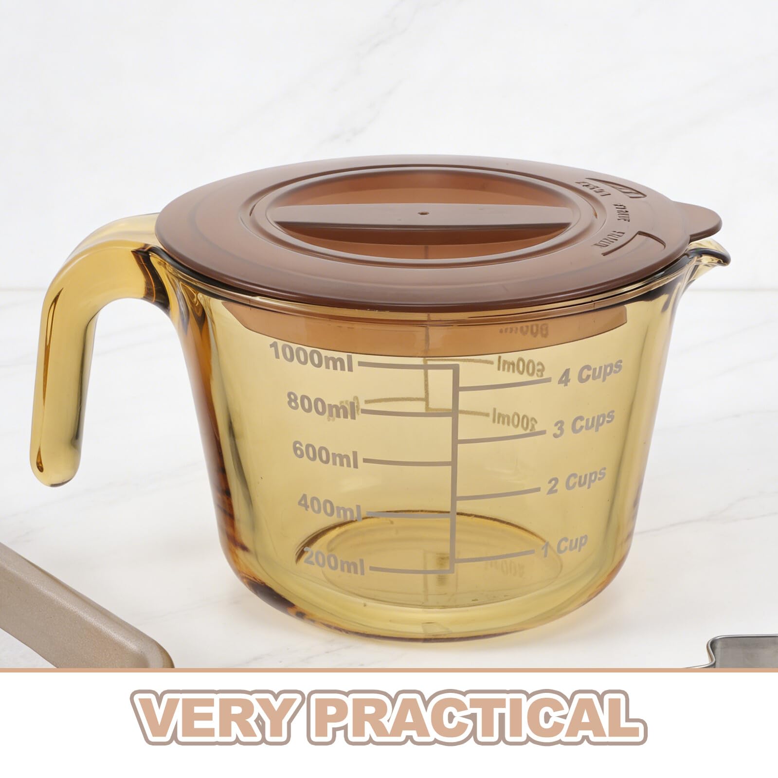 Messbecher Glas 1000ml mit Deckel Hitzebeständig Präzise Skala Frischeschutz für Küche und Backen Gelb Langlebiges Material