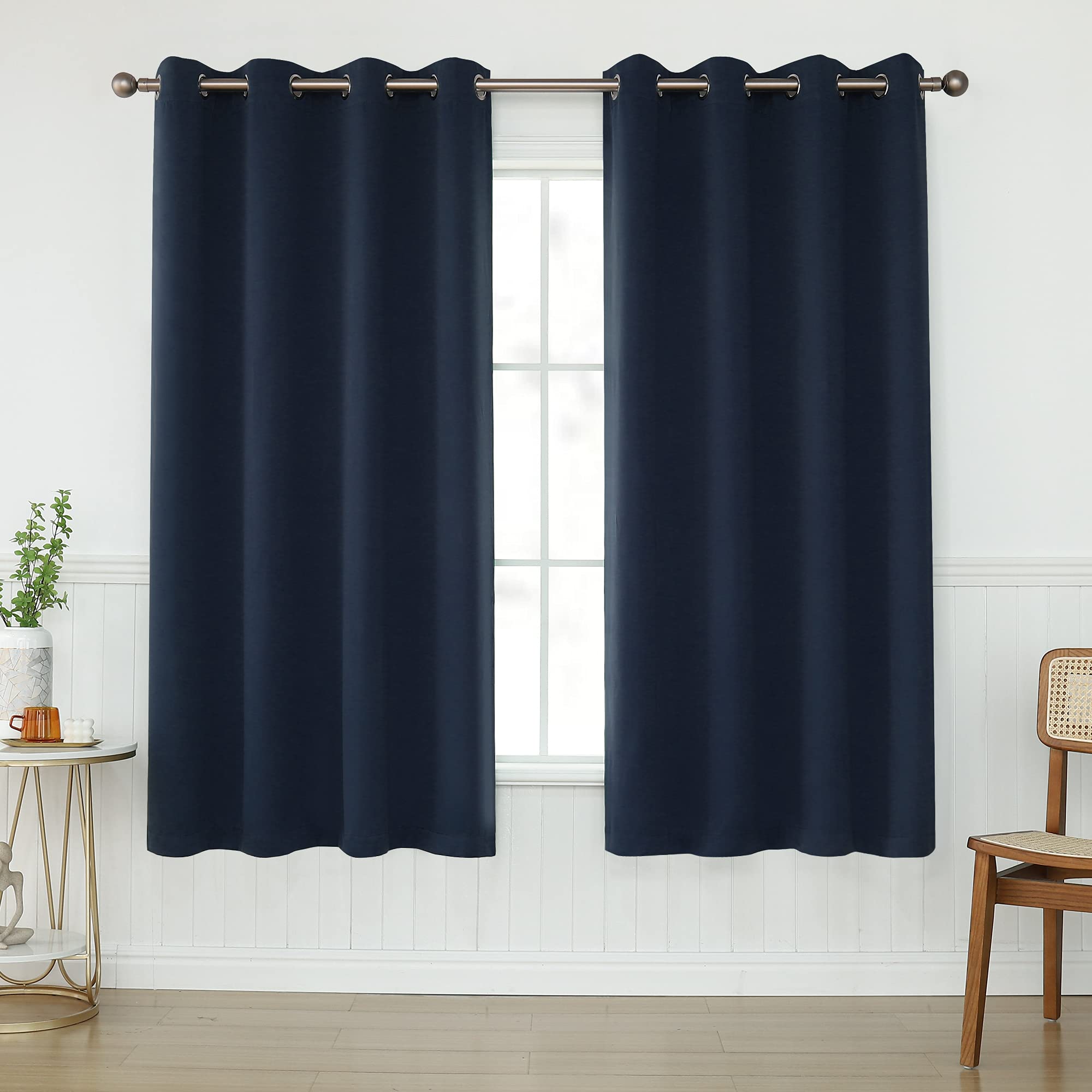 KEQIAOSUOCAI Navy Blue Blackout Curtains 63 Inches Long 2 Panels - Heat Insulated Grommets Room Darkening Drapes for Bedroom, 52W x 63L, Navy