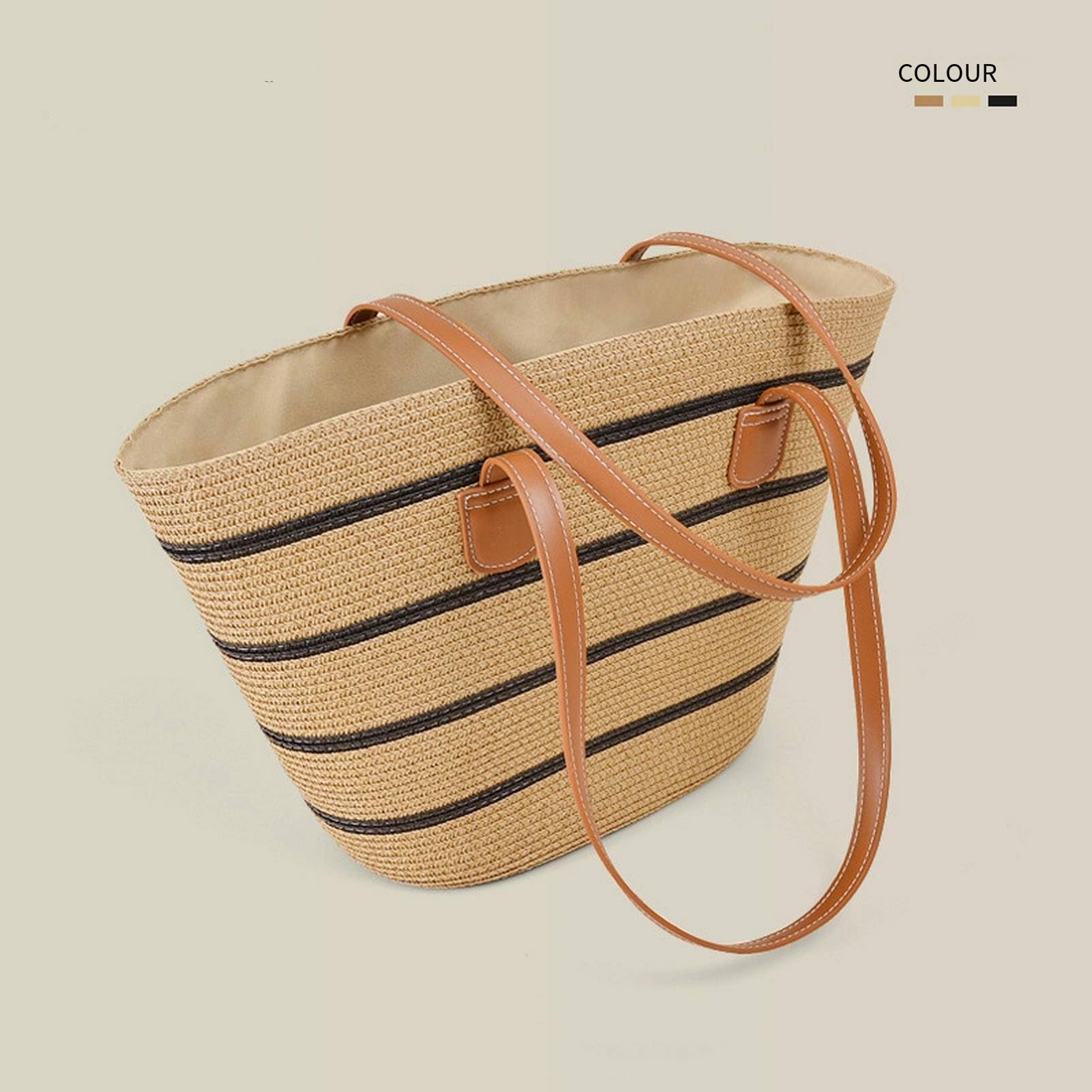 Strohtaschen Damen Mode -strohbag - Große Kapazität Frauen Schultertasche, Gewebte Strandhandtasche Im Französischen Stil Für Den Urlaub-Khaki