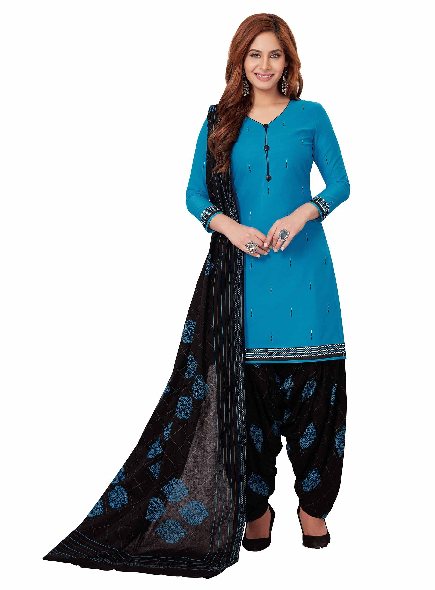 Women Cotton Unstitched Dress Material (BANDCOL804, Blue, Free Size)-image-18