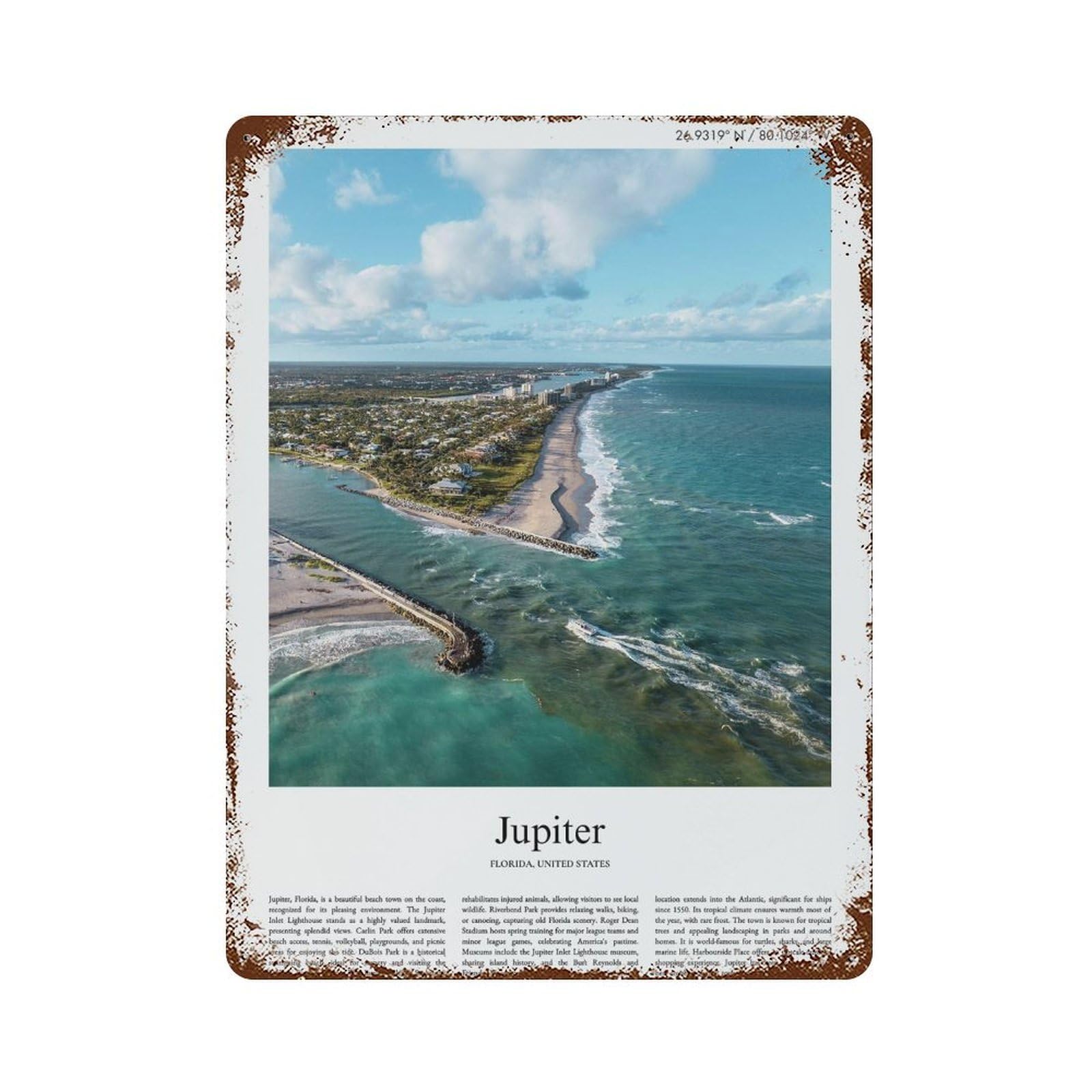 xiaoxiaoshen Jupiter Florida, United States, USA City Scenery Wall Decor Art Metal Tin Poster Modern Home Decor Art Home Bar Shop Decorations Vintage Sign 40x30cm