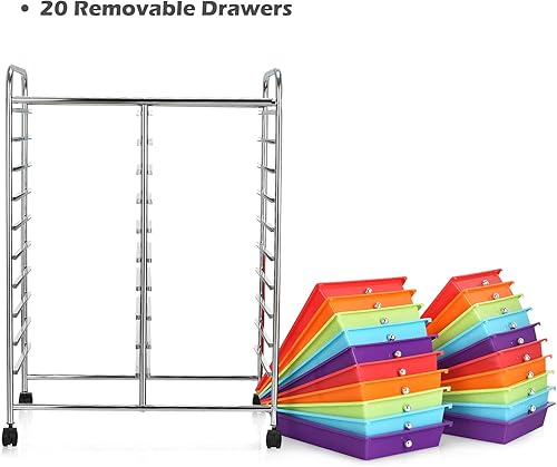 Miniatura 8 de Giantex Carrito de almacenamiento de 20 cajones, carrito organizador con ruedas para herramientas de oficina, escuela, papel de álbum de recortes,