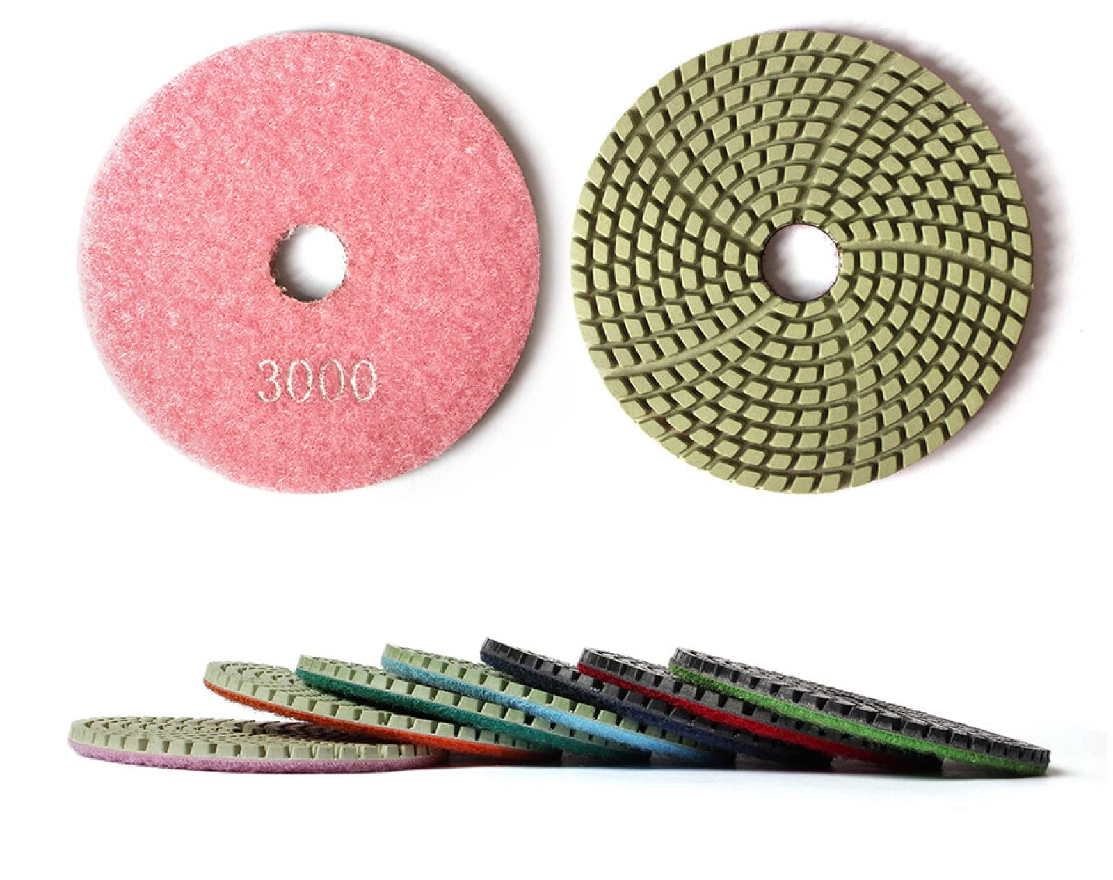 7 Pezzi 4 "tampone for lucidatura diamantato Dischi abrasivi Flessibili for Granito Quarzo Pietra Artificiale Cemento Marmo 100mm Mola lucidante(Grit200 3pcs)
