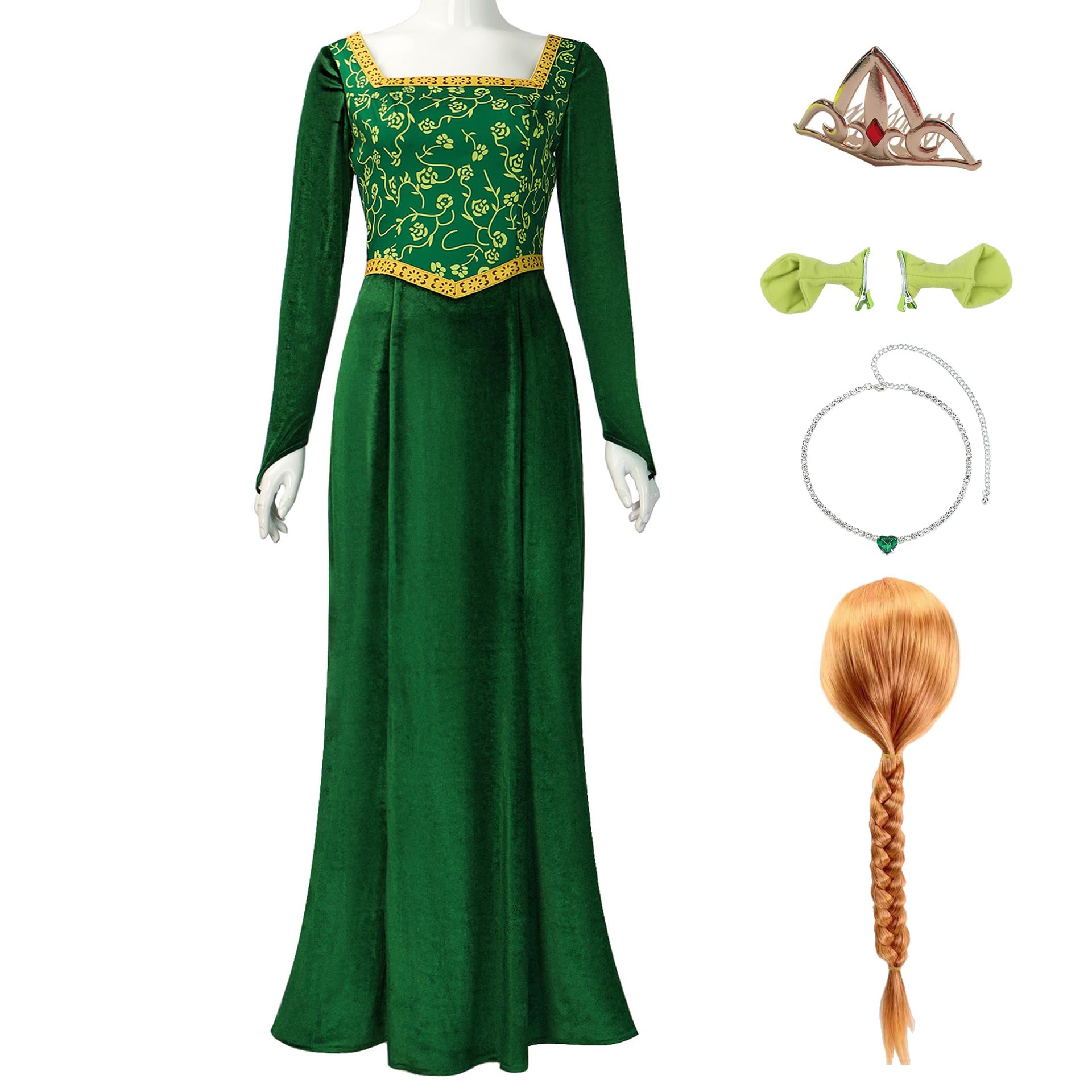 Vestito da principessa in velluto verde, per cosplay, travestimento di Halloween, da donna