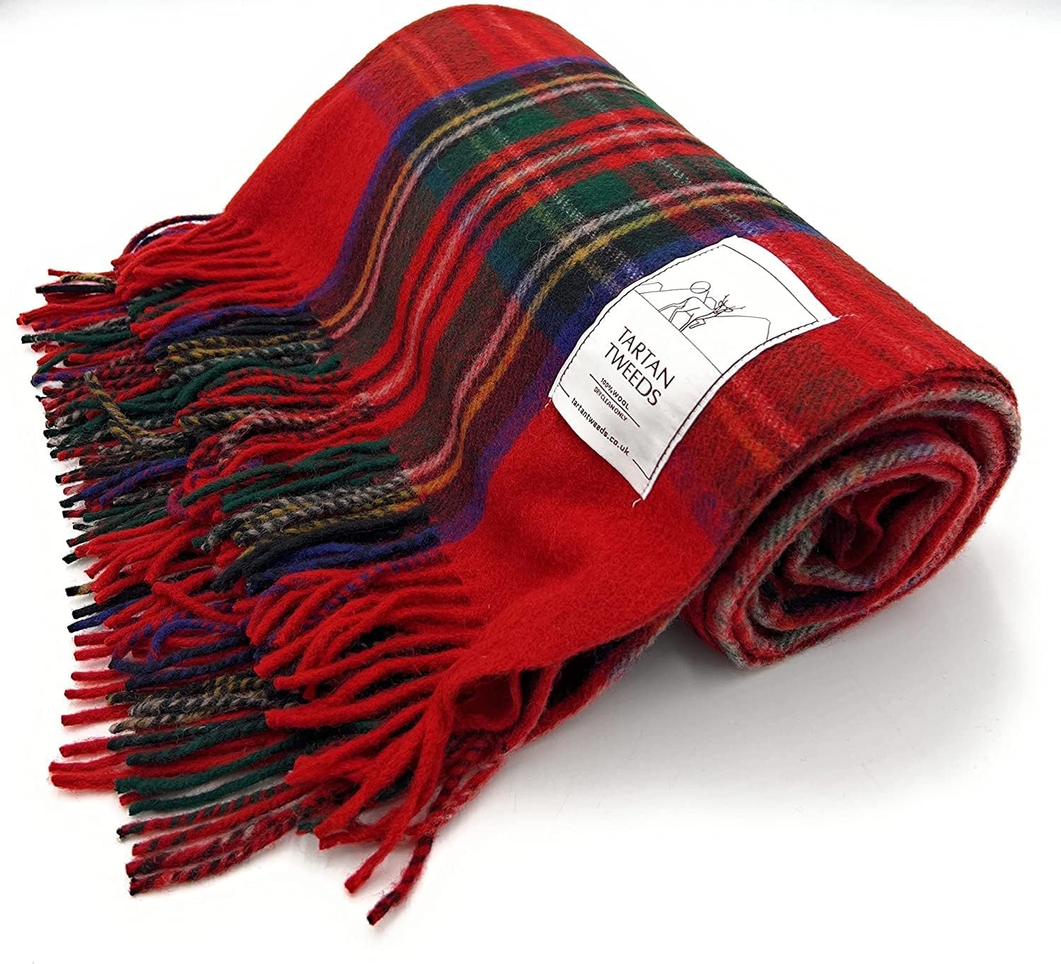 Large Merino Wool Tartan Throw Blanket 100 Wool 184cm x 164cm (Royal