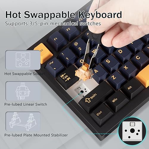 Miniatura 5 de HUO JI Teclado mecánico inalámbrico para juegos, 3 modos, 81 teclas, pantalla a color, estructura de junta retroiluminada RGB, batería de 4000 mAh,