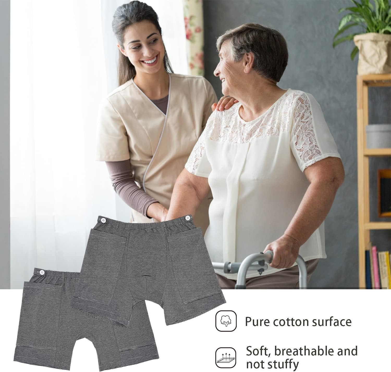 Lmaray Incontinence Care Trousers 2 Packs, Catheter Leg Bag Shorts, Urinary Incontinence Supplies for Women, Compatible with Nephrostomy, Foley, Suprapubic & Biliary Catheters (L(Lady's))