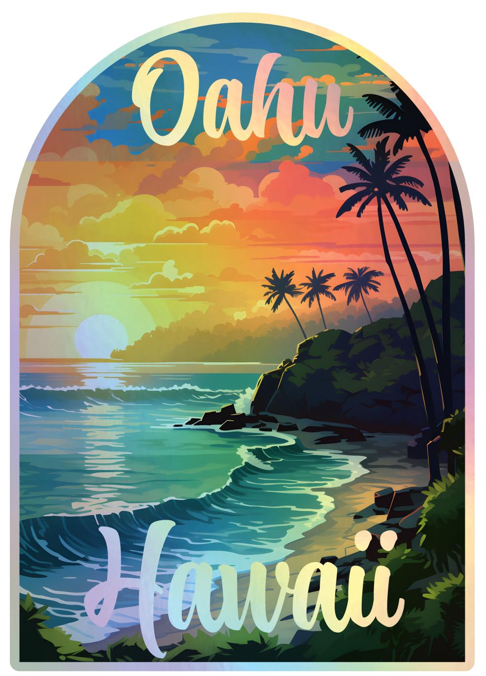 Oahu Hawaii Holographic Souvenir Vinyl Decal Sticker 2 Inch||Design A
