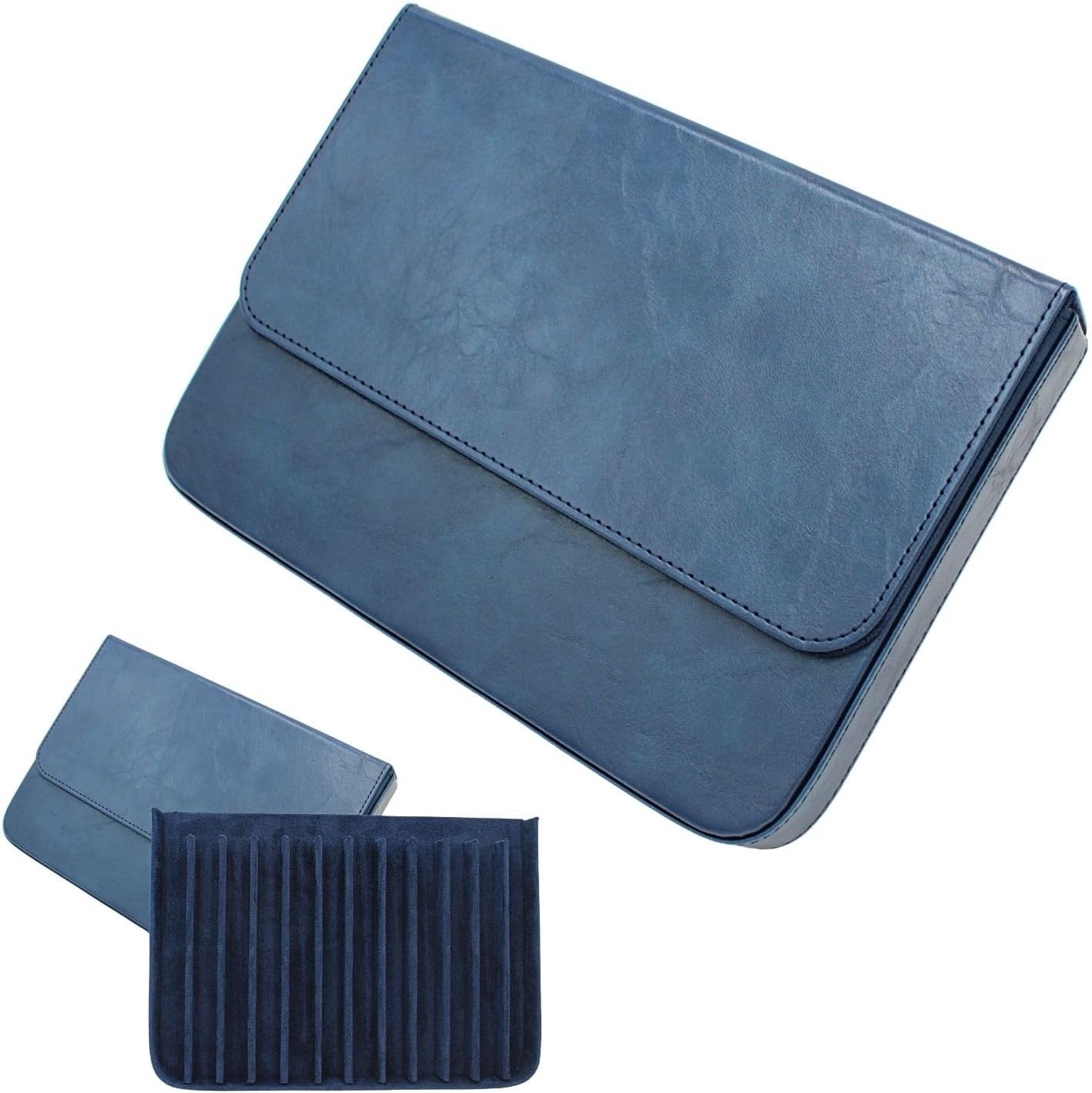 12Slots Fountain Pen Collector Organizer - Handmade Pen Case Senior Leather Pen Protective Sleeve Cover Pen Storage Gift Box(Blue)