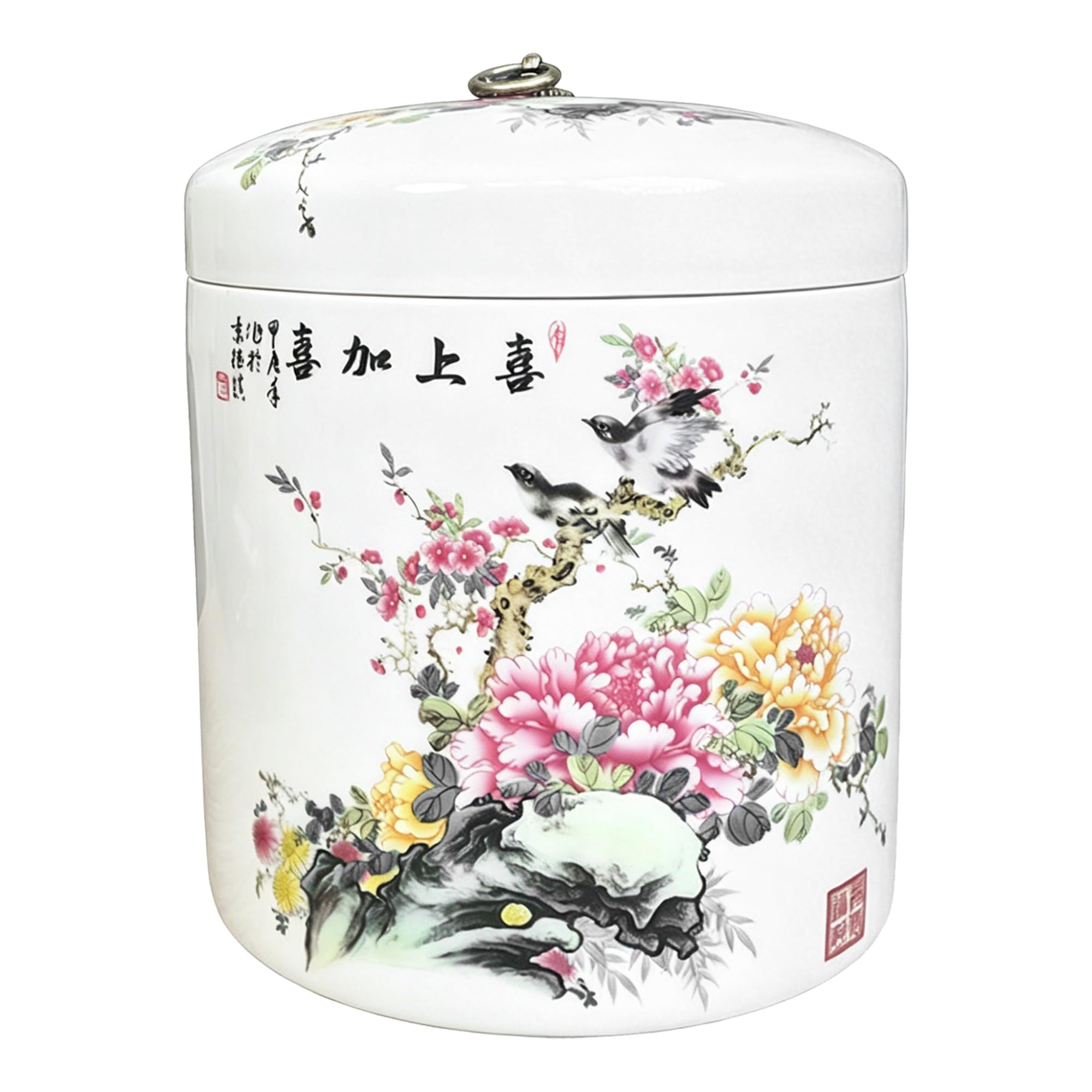 Ceramic Rice Storage Container With Lid, Large Capacity Food Jars For Pantry Organization, Airtight Grain & Tea Storage Bin, Chinese Style Flour & Sugar Box, Porcelain Coffee Bean Canister(E,10kg)