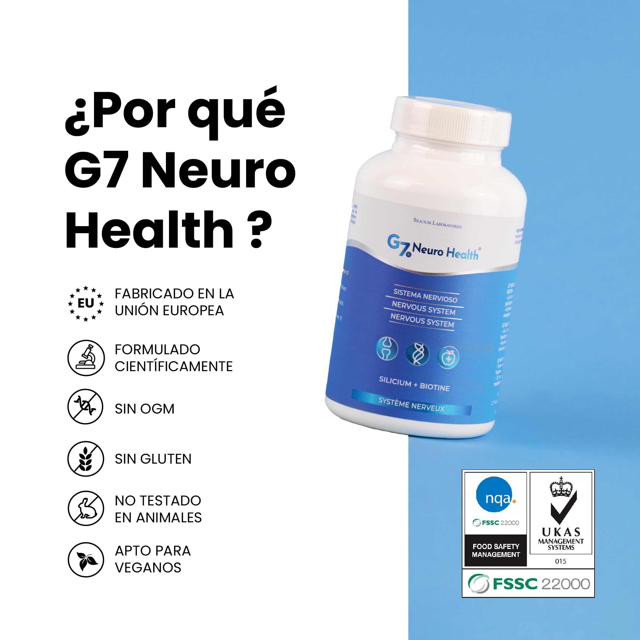 G7 Neuro Health. Suplemento Que Favorece La Concentración Y La Memoria Y Contribuye En La Eliminación De Metales Pesados. Con Silicio, Biotina Y Magnesio. 120 Cápsulas.