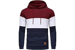 Yundobop Men's Rugby Stripe Drawstring Hoodie Sweatshirt