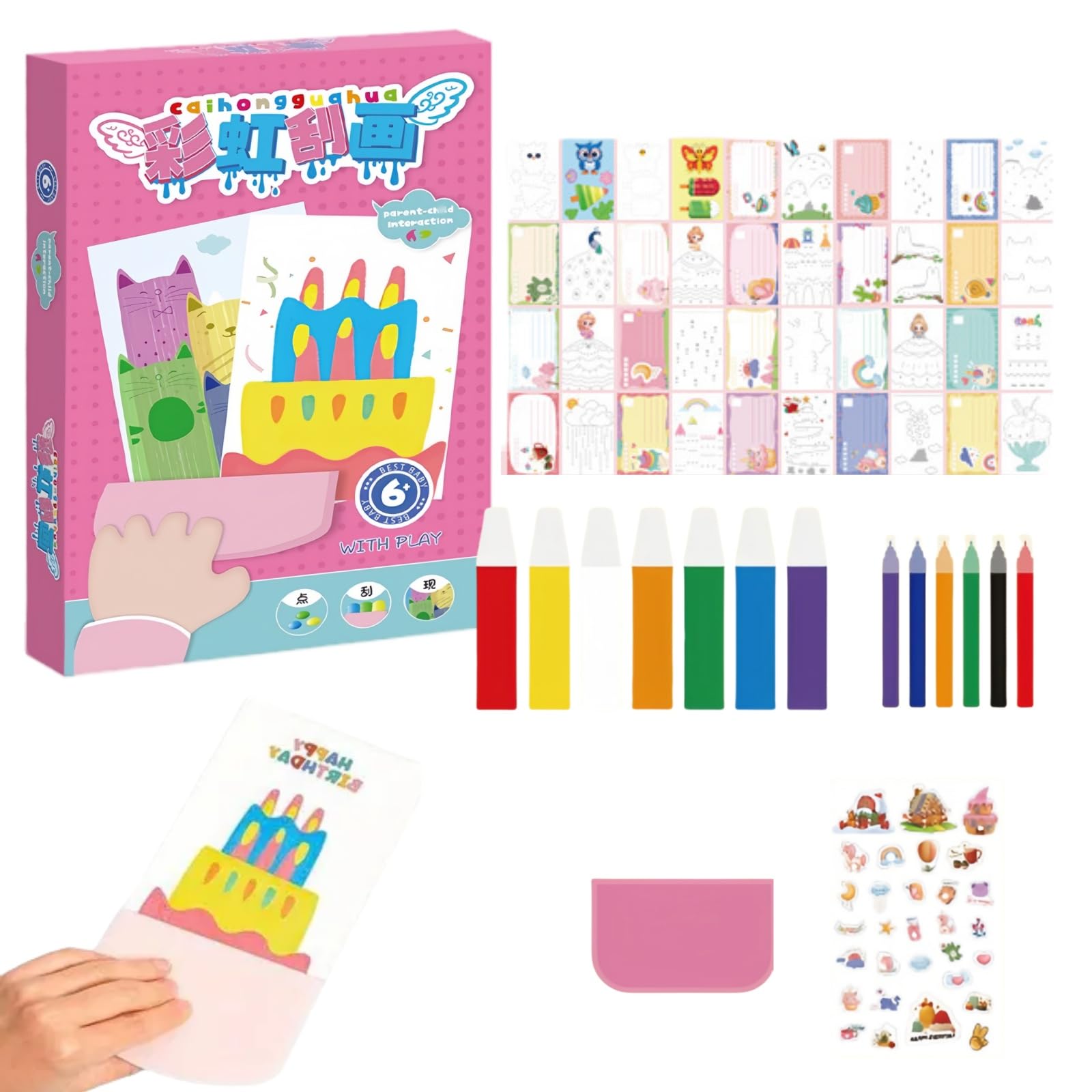 Scratch Art Paint Kit,Squeegee Art Paint Kit,DIY Christmas Rainbow Scratch Painting Set,Rain-bow Scra-tches Pai-nting Craft Kit for Girls Boys,Rainbow Scratch Mini Ar-t Notes,Creativity Paint Kit
