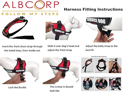 Miniatura 7 de ALBCORP - Arnés-chaleco reflectante para perro de servicio hecho de poliéster y nailon cómodo acolchado de malla color rojo y negro