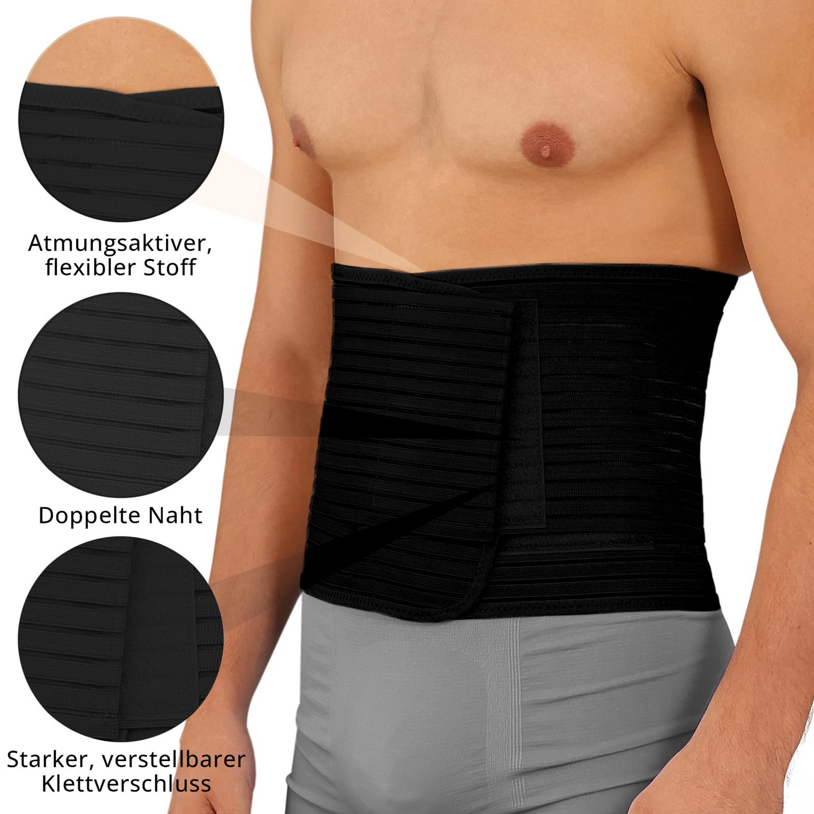 Channo Bauchgurt und Bauchbandage, zugleich als Bauchweggürtel und Waist Trainer verwendbar, auch ideal als Nierengurt, Rückenstützgürtel und Haltungskorrektur für Herren