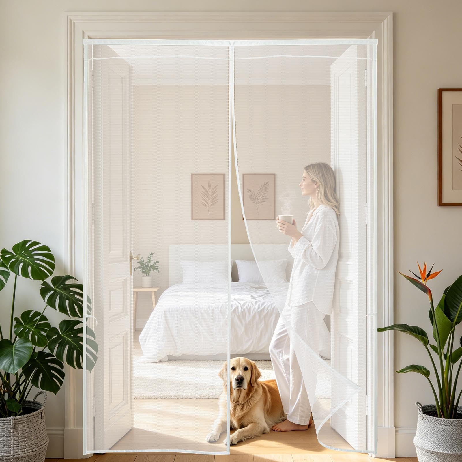 Zanzariera Magnetica a Rete Rete Magnetica A Chiusura Automatica | Zanzariera A Rete Per Portafinestra Scorrevole Per Interno ed Esterno, Casa, Appartamento, Balcone, Portico, Cancello,