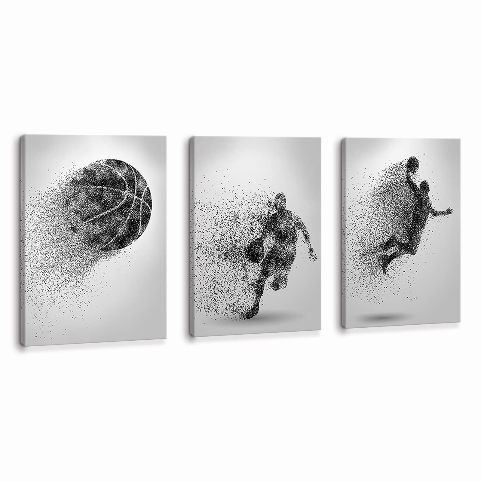 Canvas Wall Art Basketball Particle Silhouette Sports Poster Art Prints Painting Framed Pictures Art Work for Gym Home Office Kids Boys Room Wall Decor (8"x12"x3pcs, Basketball Particle Silhouette)