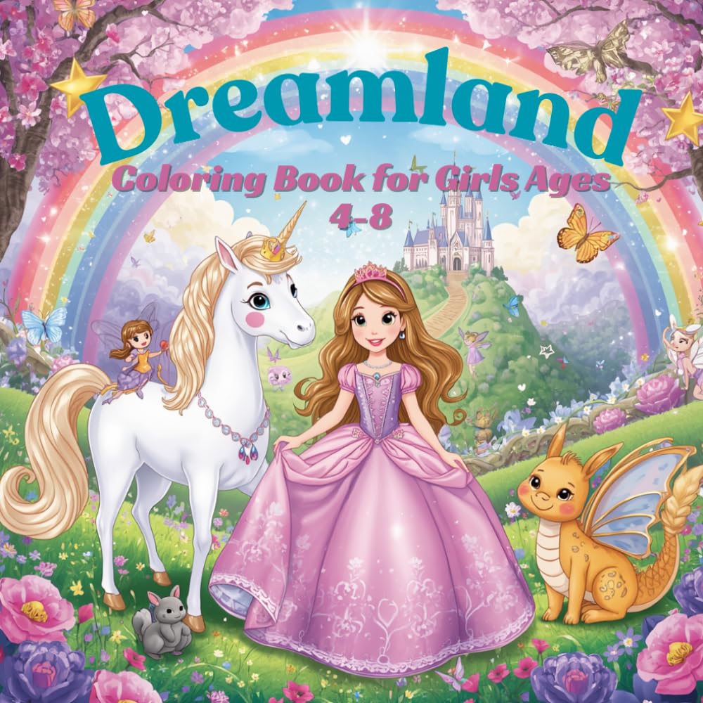 Dreamland Coloring Book for Girls Ages 4-8: 50 Magical Coloring Pages Featuring Princesses, Unicorns, Mermaids, Fairies, Castles, Rainbows and Magical Friends