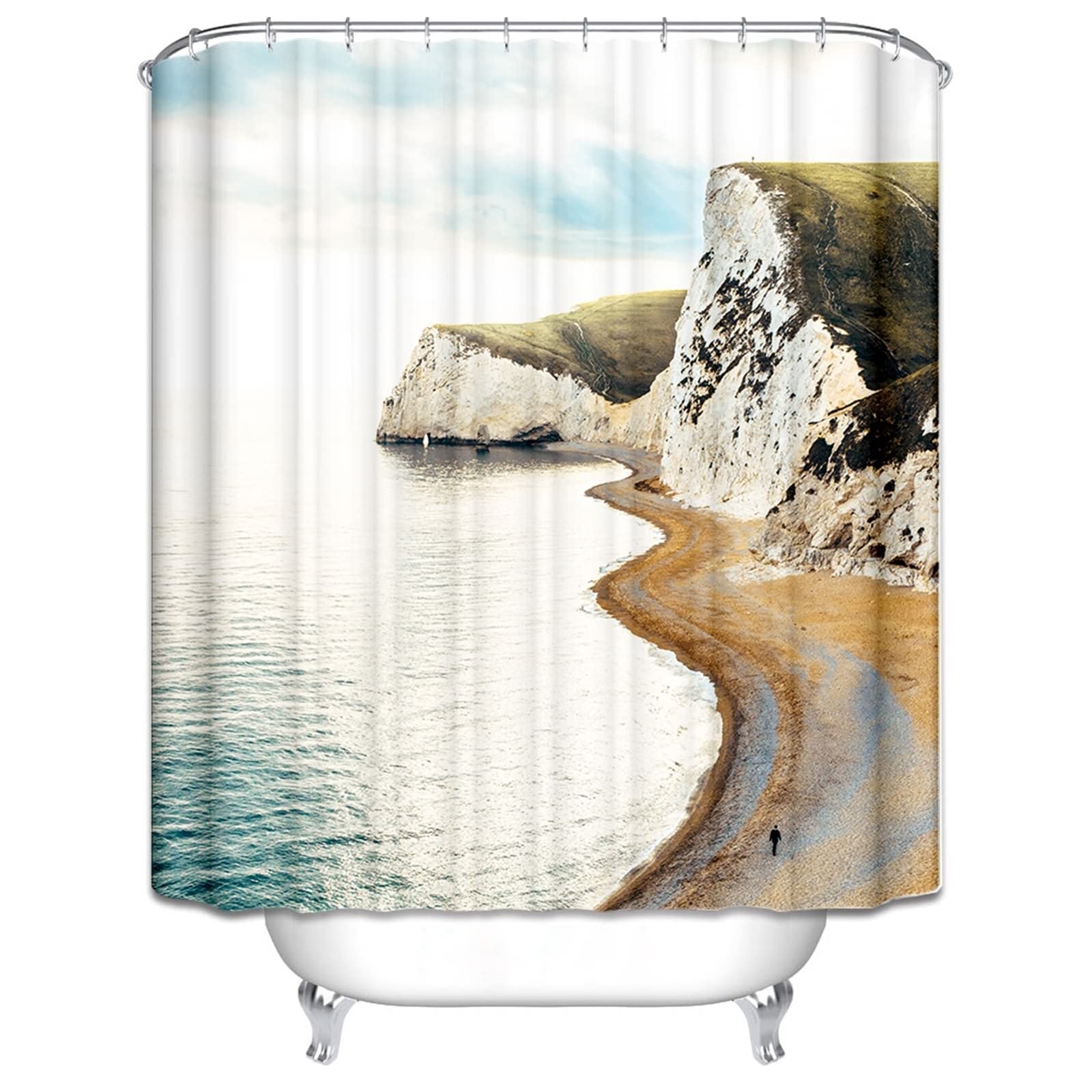 Tenda Doccia 150cm, Poliestere Multicolore Mare e Pietra Tenda vasca da bagno, lavabile, asciugatrice rapida, 150x200cm