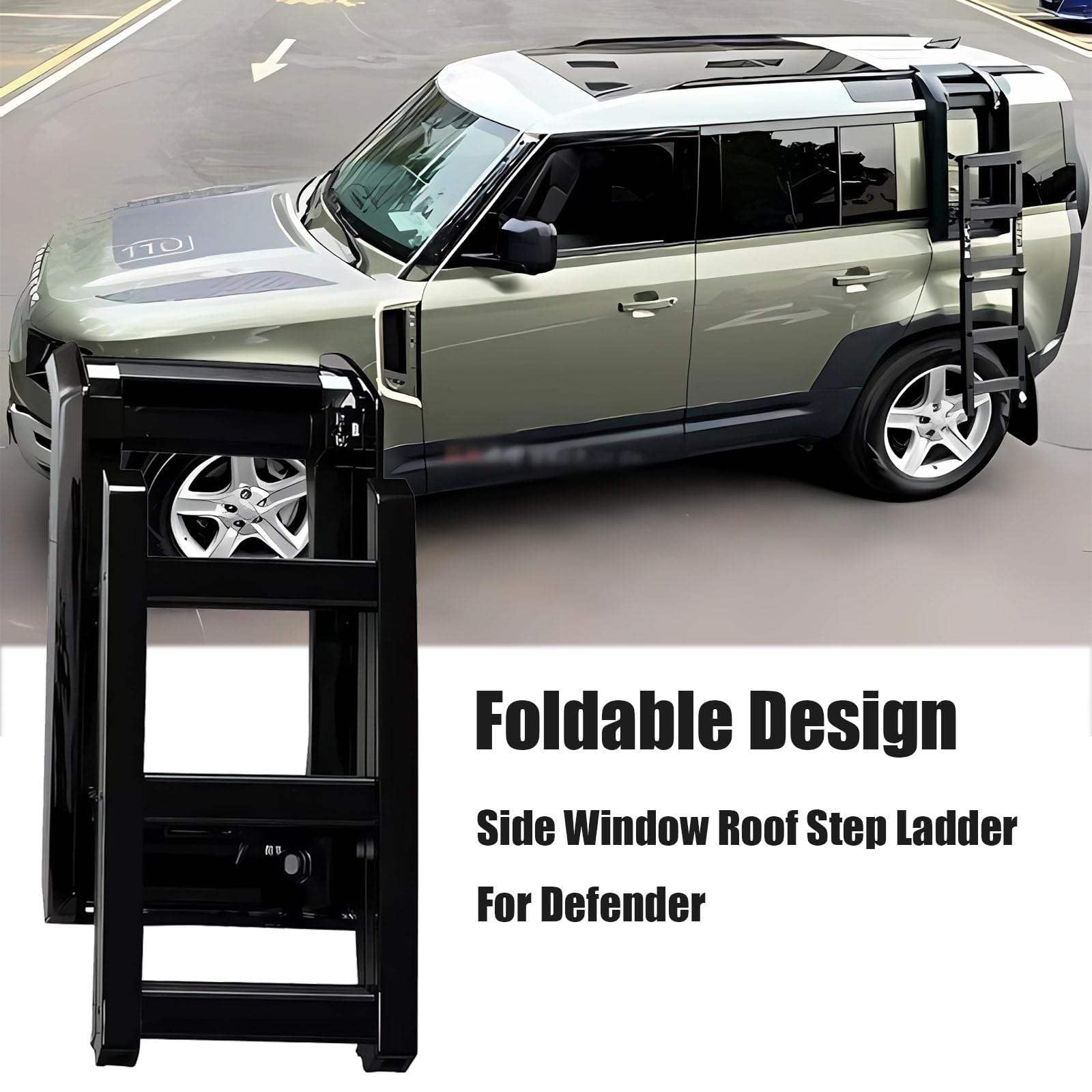 Faltbarer klappbarer Leiter-Dachträger-Zugang Passend für Land Rover Defender 90 L663 2020-2024 (Glänzend Schwarz)