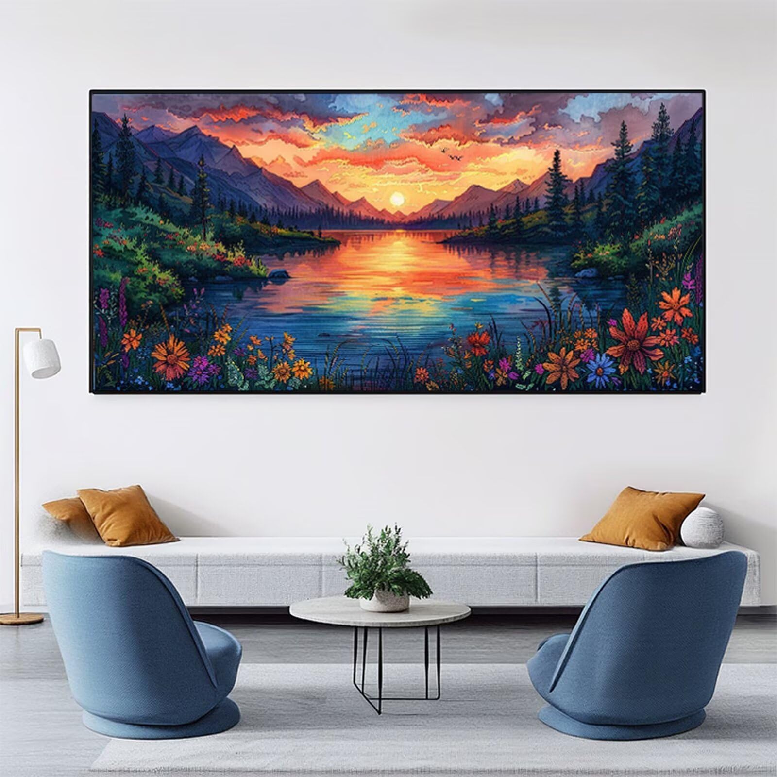 Peinture Numero Adulte Fleur Peinture Numéro Coucher De Soleil DIY Coloriage par Numero Adulte 50x100cm avec Pinceaux et Acryliques, Sans Cadre, Activité Manuelle Pour Décoration Maison Salon RB-37